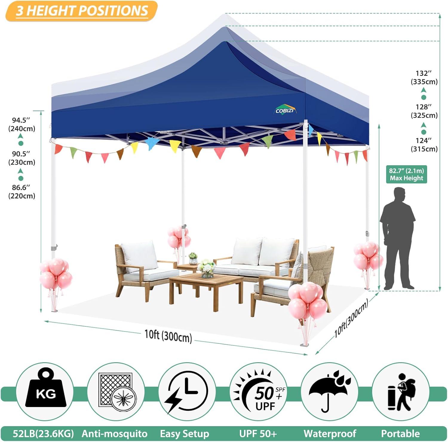 image:imageCOBIZI 10x10 Canopy Tent with 4 SidewallsHeavy Duty Pop up Canopy with Mosquito NettingEasy up Screen Tent for Parties Wedding Outdoor Camping with HandbagKhakiDeep Blue