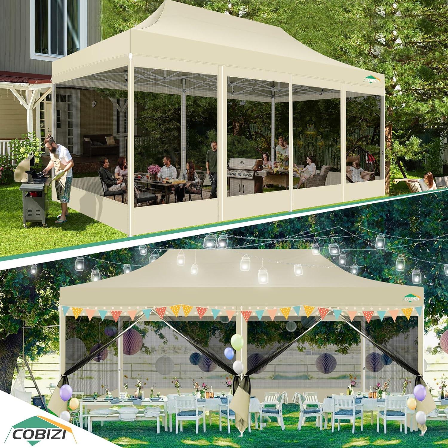 image:imageCOBIZI 10x10 Canopy Tent with 4 SidewallsHeavy Duty Pop up Canopy with Mosquito NettingEasy up Screen Tent for Parties Wedding Outdoor Camping with HandbagKhakiKhaki
