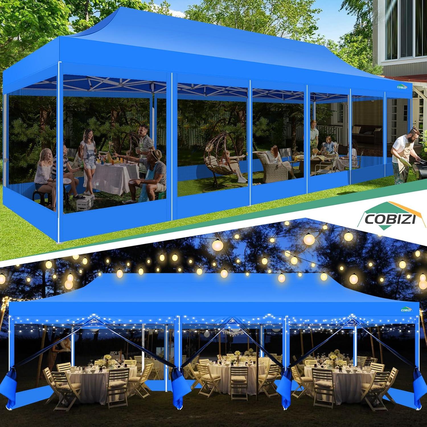 image:imageCOBIZI 10x10 Canopy Tent with 4 SidewallsHeavy Duty Pop up Canopy with Mosquito NettingEasy up Screen Tent for Parties Wedding Outdoor Camping with HandbagKhakiBlue