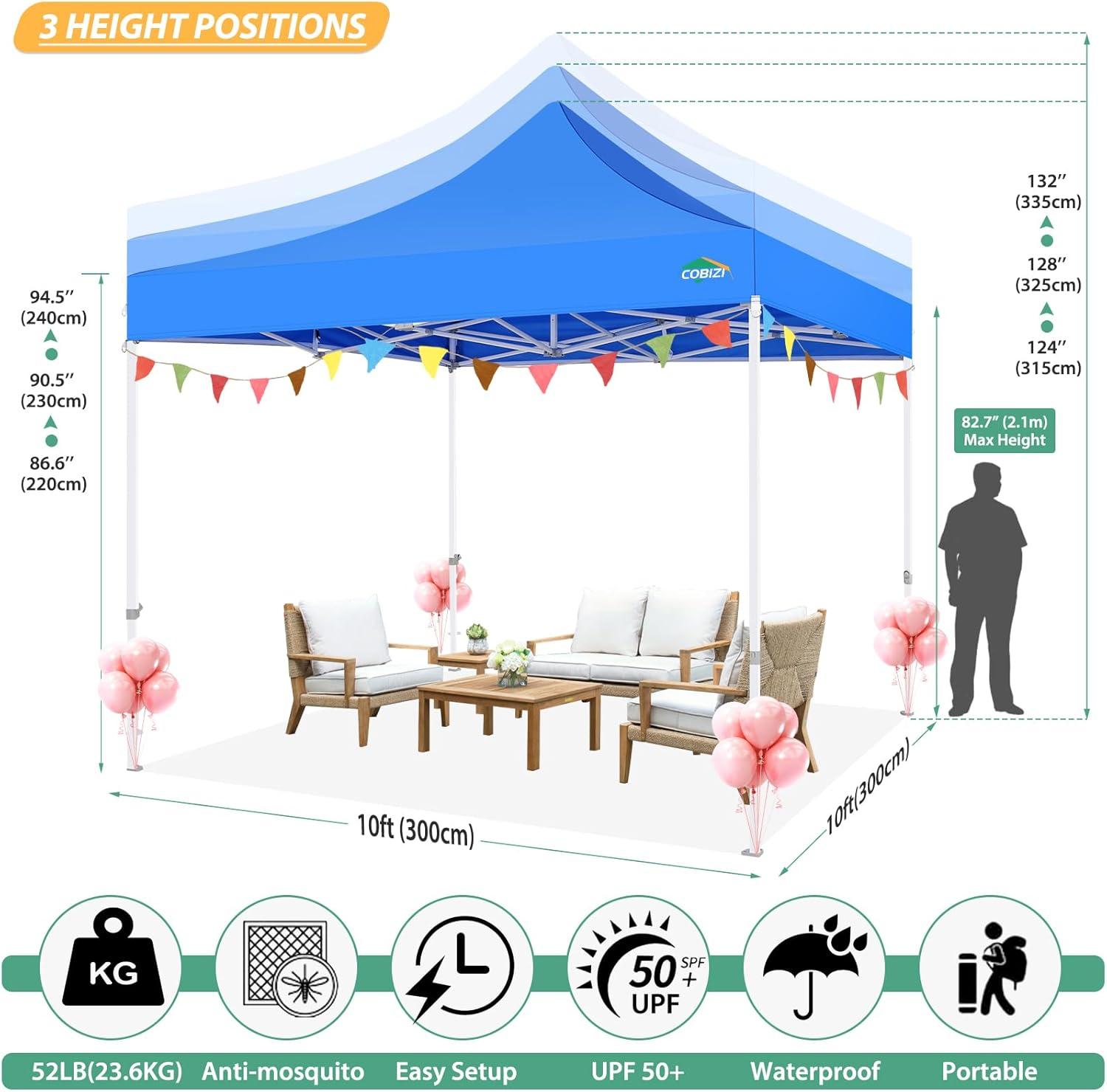image:imageCOBIZI 10x10 Canopy Tent with 4 SidewallsHeavy Duty Pop up Canopy with Mosquito NettingEasy up Screen Tent for Parties Wedding Outdoor Camping with HandbagKhakiBlue