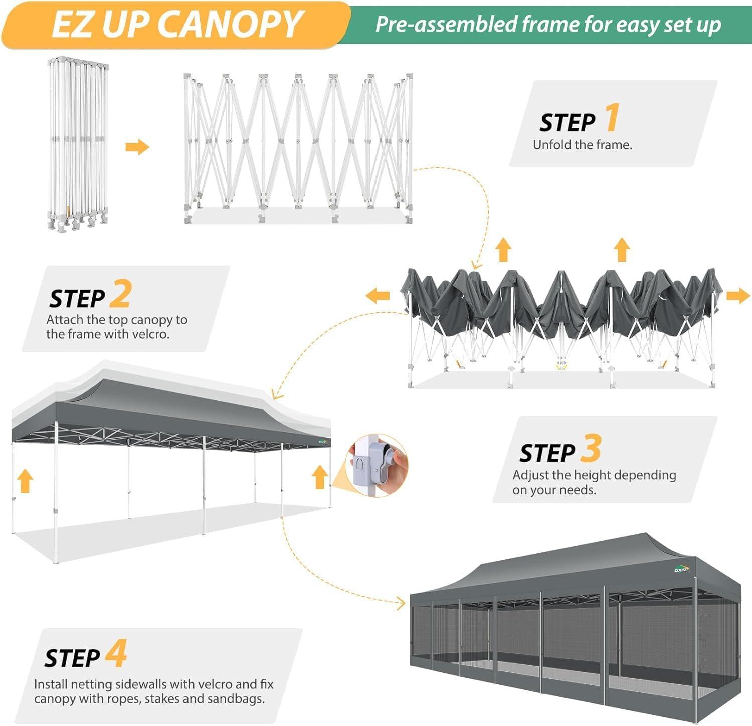 image:imageCOBIZI 10x10 Canopy Tent with 4 SidewallsHeavy Duty Pop up Canopy with Mosquito NettingEasy up Screen Tent for Parties Wedding Outdoor Camping with HandbagKhakiGray