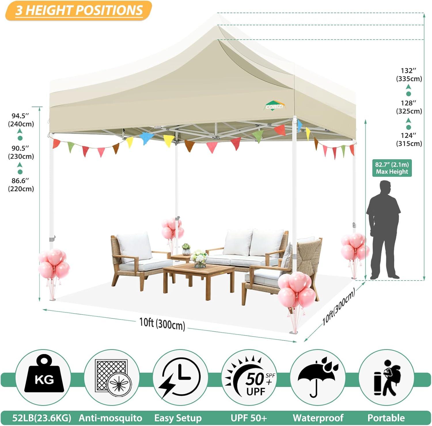 image:imageCOBIZI 10x10 Canopy Tent with 4 SidewallsHeavy Duty Pop up Canopy with Mosquito NettingEasy up Screen Tent for Parties Wedding Outdoor Camping with HandbagKhakiKhaki