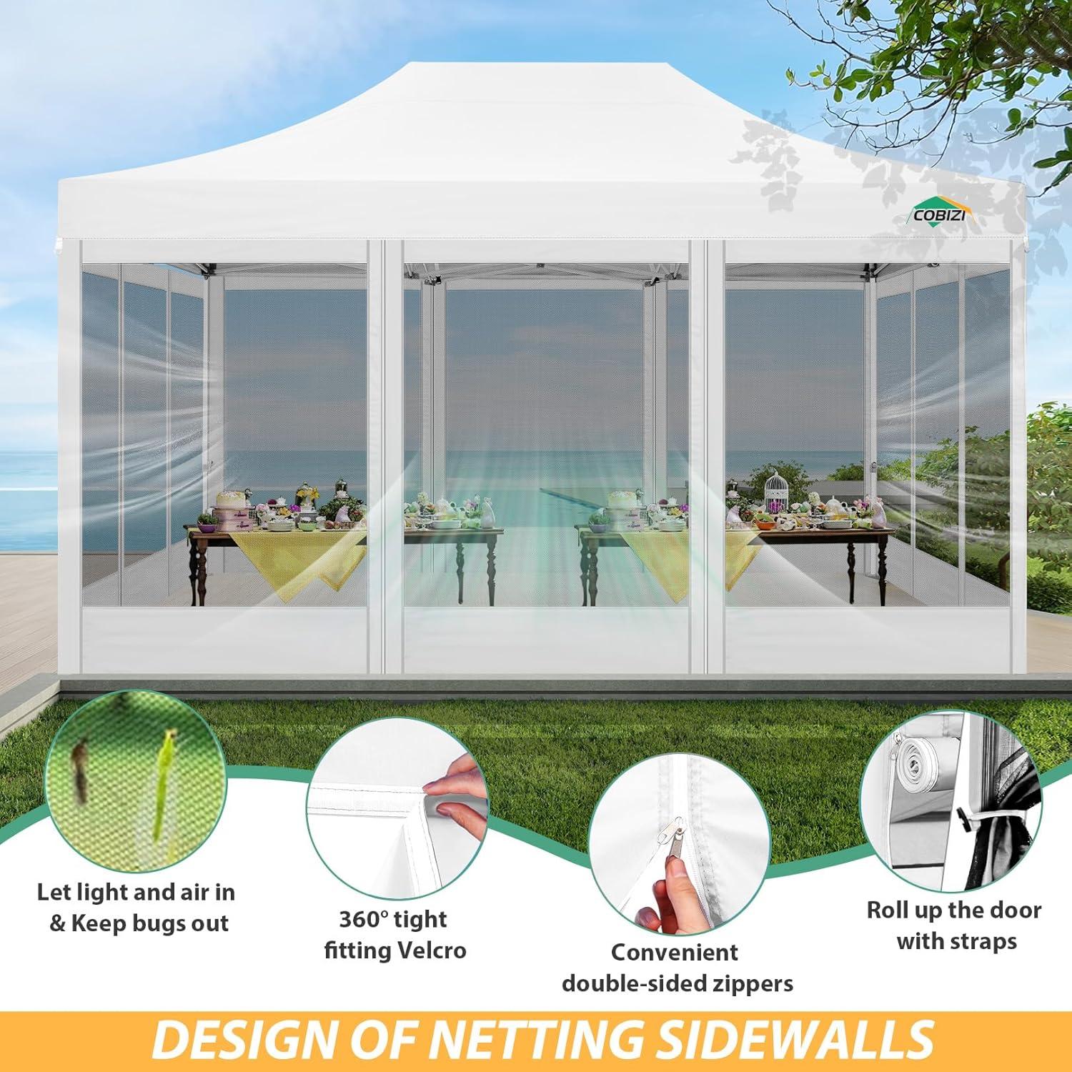 image:imageCOBIZI 10x10 Canopy Tent with 4 SidewallsHeavy Duty Pop up Canopy with Mosquito NettingEasy up Screen Tent for Parties Wedding Outdoor Camping with HandbagKhakiWhite