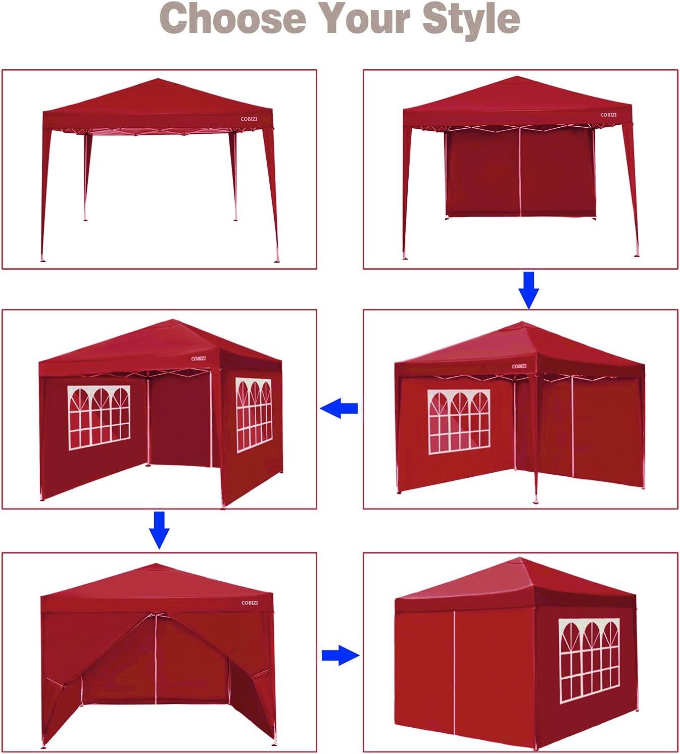 image:imageCOBIZI 10x10 Pop Up Canopy Tent Outdoor Party Tent with 3 Sidewalls 1 Person Easy Set up Tents for Parties with Fluorescent Strip amp 4 Sandbags Waterproof UPF50 3 Adjustable Height Graypurplee