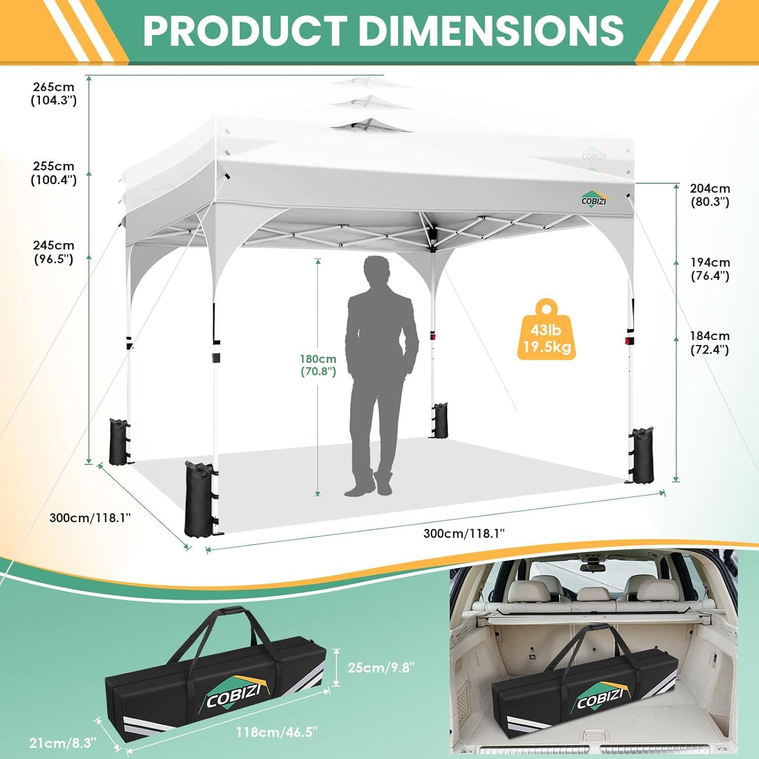 image:imageCOBIZI 10x10 Pop Up Canopy Tent Outdoor Party Tent with 3 Sidewalls 1 Person Easy Set up Tents for Parties with Fluorescent Strip amp 4 Sandbags Waterproof UPF50 3 Adjustable Height GrayWhite