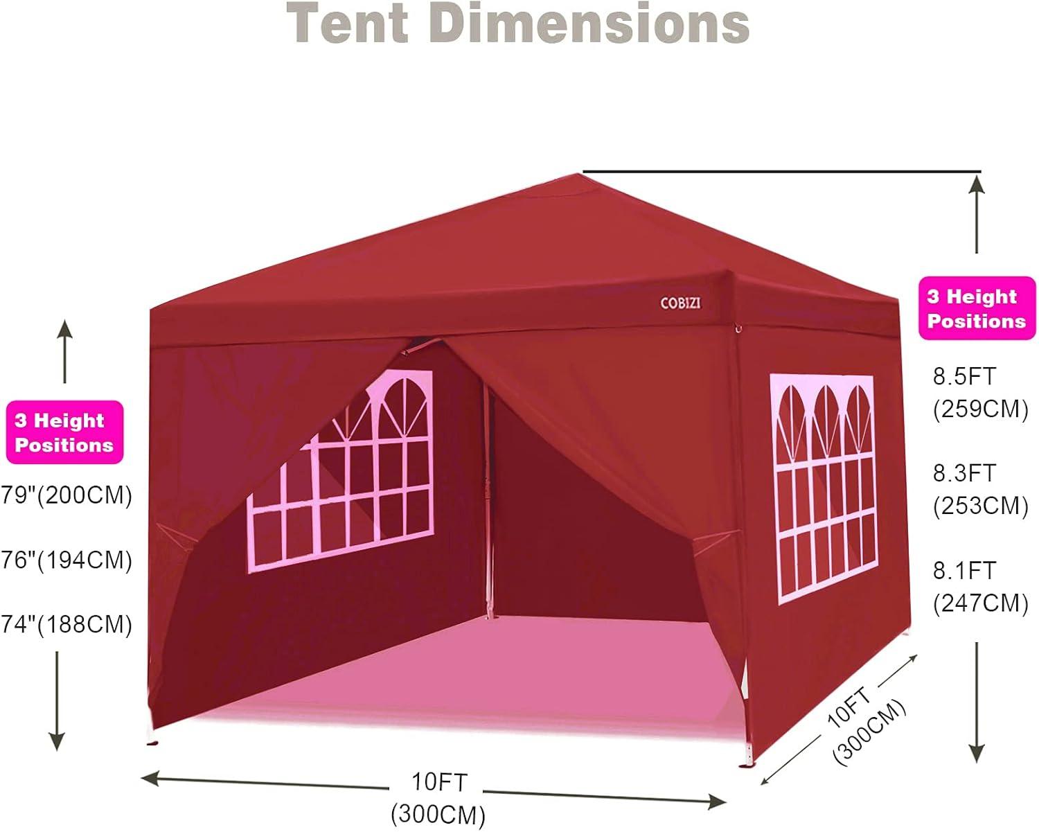 image:imageCOBIZI 10x10 Pop Up Canopy Tent Outdoor Party Tent with 3 Sidewalls 1 Person Easy Set up Tents for Parties with Fluorescent Strip amp 4 Sandbags Waterproof UPF50 3 Adjustable Height Graypurplee