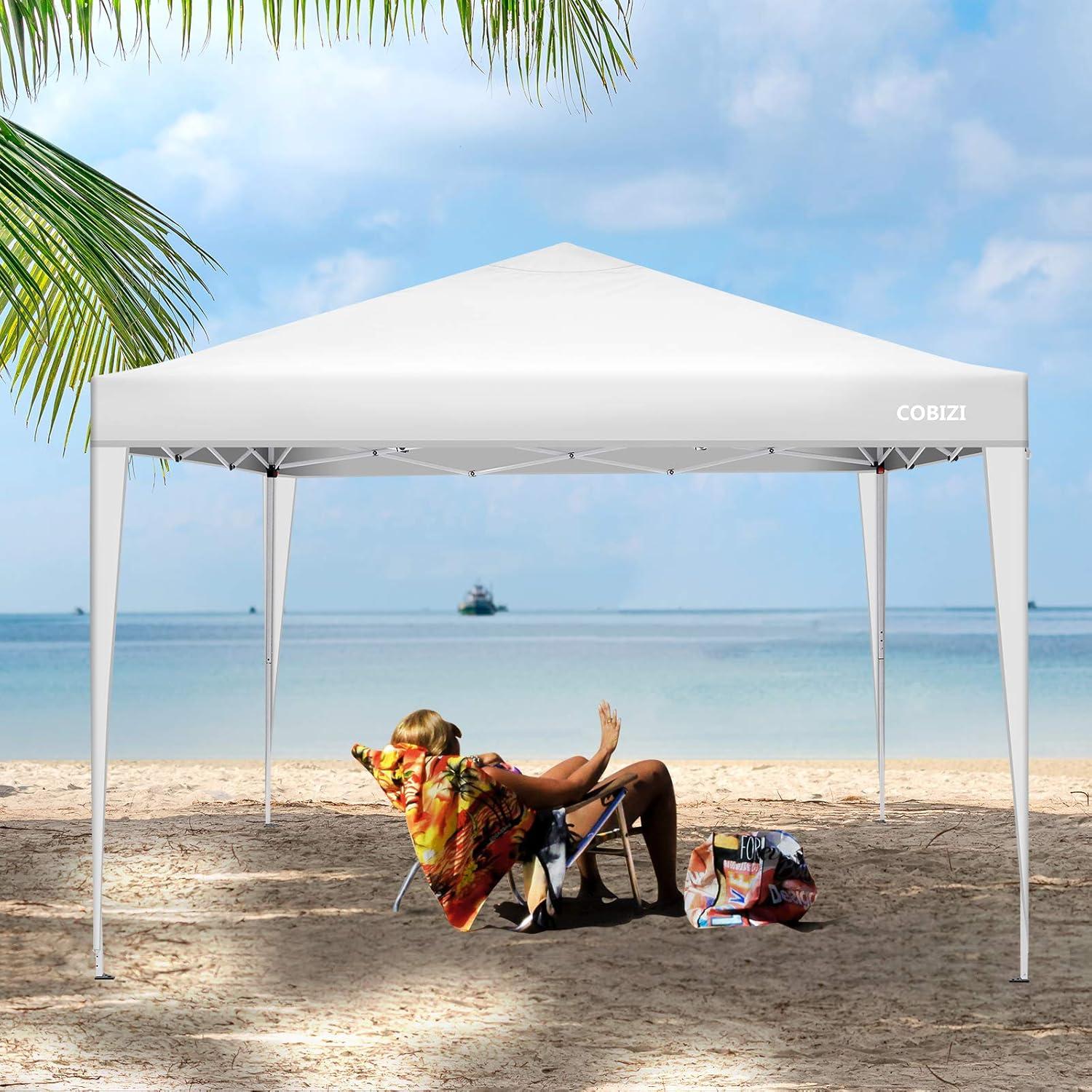 image:imageCOBIZI 10x10 Pop Up Canopy Tent Outdoor Party Tent with 3 Sidewalls 1 Person Easy Set up Tents for Parties with Fluorescent Strip amp 4 Sandbags Waterproof UPF50 3 Adjustable Height GrayPurple1