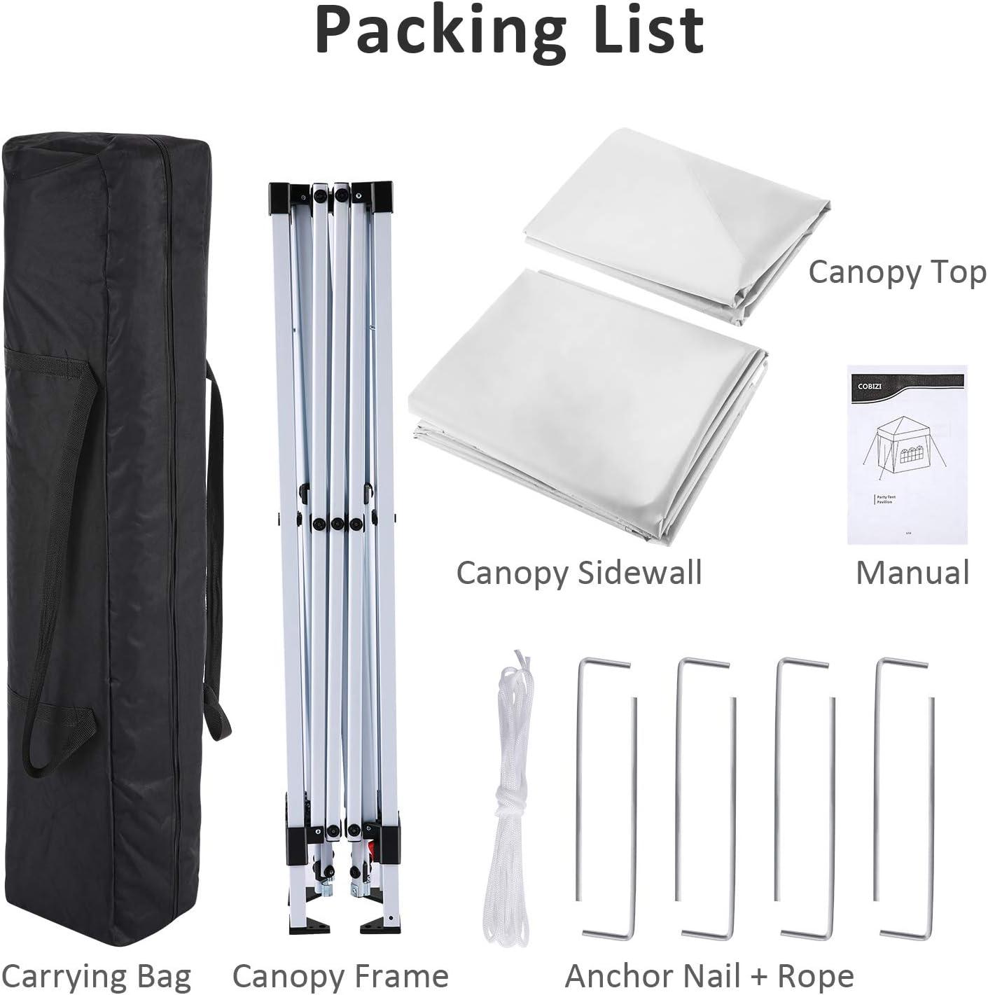 image:imageCOBIZI 10x10 Pop Up Canopy Tent Outdoor Party Tent with 3 Sidewalls 1 Person Easy Set up Tents for Parties with Fluorescent Strip amp 4 Sandbags Waterproof UPF50 3 Adjustable Height GrayPurple1