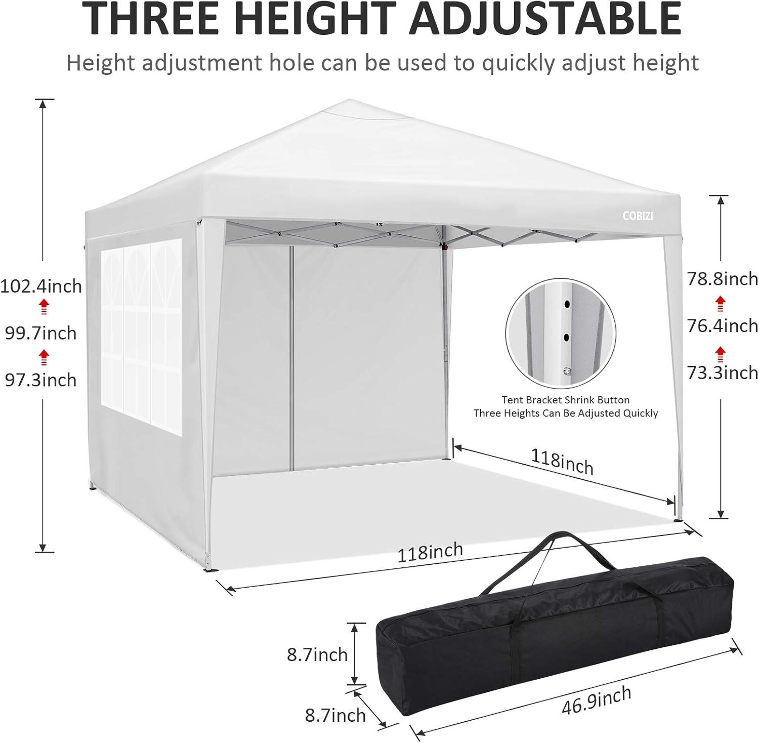 image:imageCOBIZI 10x10 Pop Up Canopy Tent Outdoor Party Tent with 3 Sidewalls 1 Person Easy Set up Tents for Parties with Fluorescent Strip amp 4 Sandbags Waterproof UPF50 3 Adjustable Height GrayPurple1