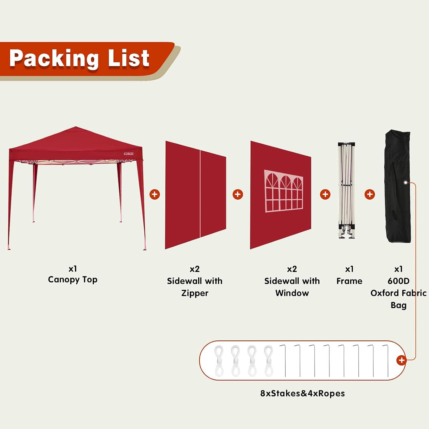 image:imageCOBIZI 10x10 Pop Up Canopy Tent Outdoor Party Tent with 3 Sidewalls 1 Person Easy Set up Tents for Parties with Fluorescent Strip amp 4 Sandbags Waterproof UPF50 3 Adjustable Height Graypurplee