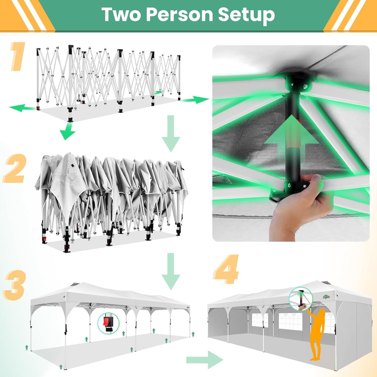image:imageCOBIZI 10x10 Pop Up Canopy Tent Outdoor Party Tent with 3 Sidewalls 1 Person Easy Set up Tents for Parties with Fluorescent Strip amp 4 Sandbags Waterproof UPF50 3 Adjustable Height GrayWhite