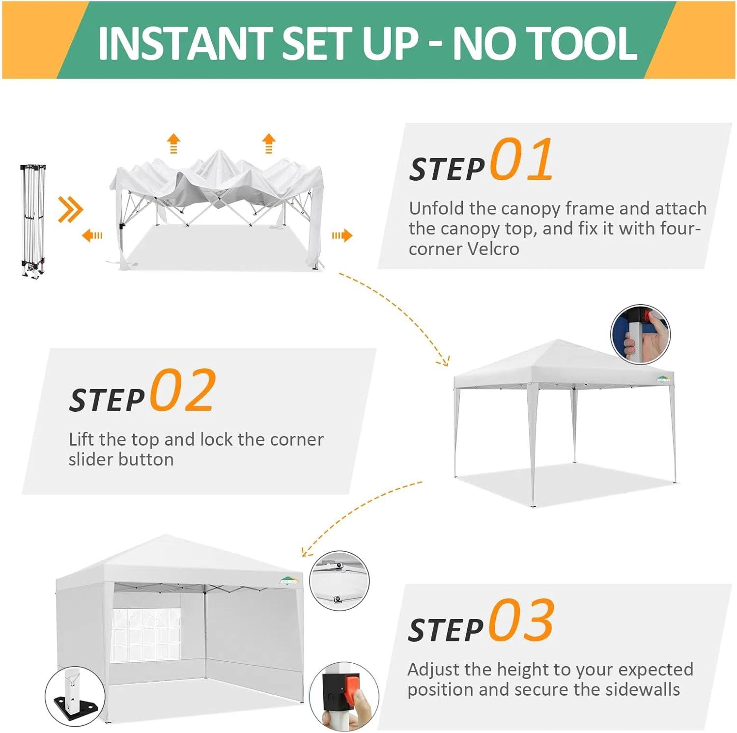 image:imageCOBIZI 10x10 Pop Up Canopy Tent with 3 Sidewalls Easy Up Canopy 10x10 Waterproof Commercial Outdoor Gazebo Portable Shelter Instant Tents for PartiesBackyardFlea MarketCarrying Bag1
