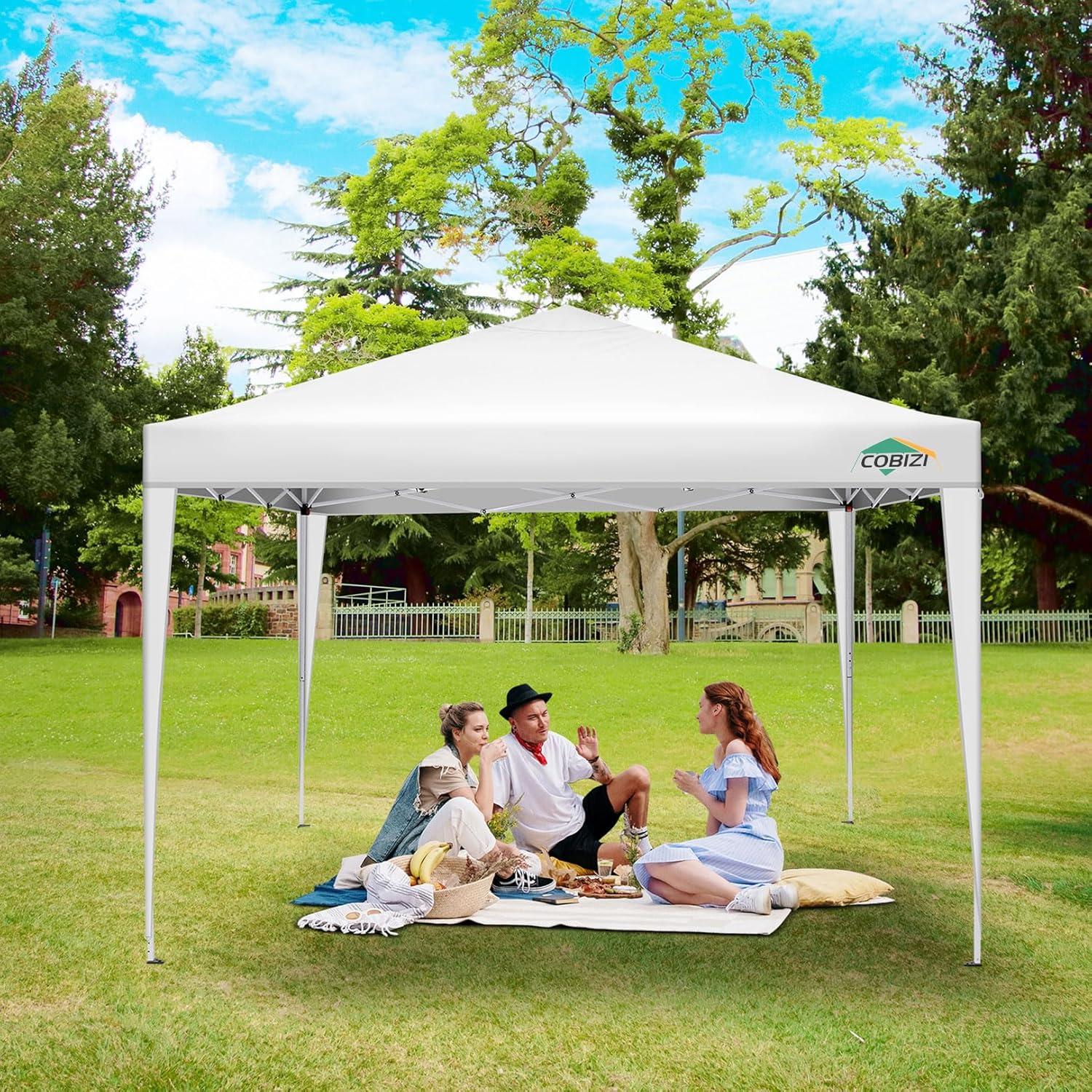 image:imageCOBIZI 10x10 Pop Up Canopy Tent with 4 Removable Sidewalls Waterproof Outdoor Commercial Easy Set Up Gazebo Tent Canopy Tents for PartyExhibitionPicnic with Carry Bag8 Stakes amp 4 Ropes White