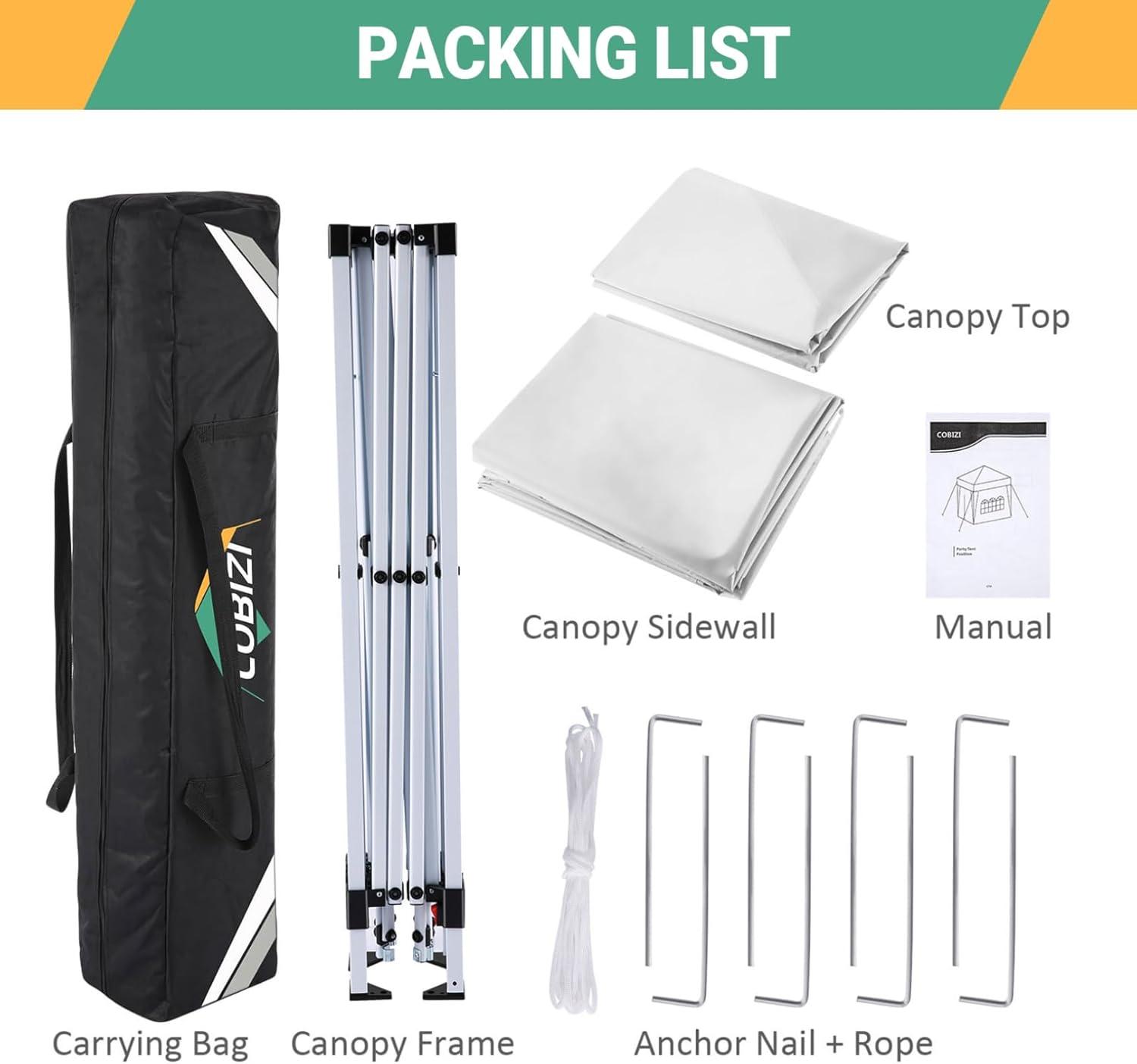 image:imageCOBIZI 10x10 Pop Up Canopy Tent with 4 Removable Sidewalls Waterproof Outdoor Commercial Easy Set Up Gazebo Tent Canopy Tents for PartyExhibitionPicnic with Carry Bag8 Stakes amp 4 Ropes White