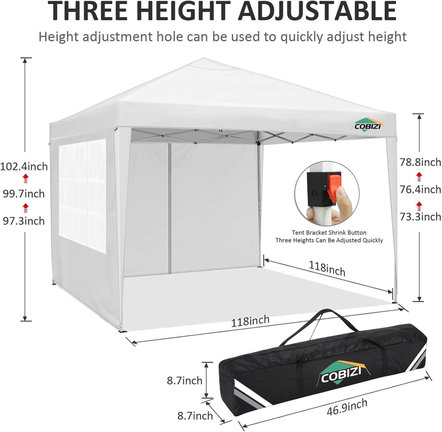 image:imageCOBIZI 10x10 Pop Up Canopy Tent with 4 Removable Sidewalls Waterproof Outdoor Commercial Easy Set Up Gazebo Tent Canopy Tents for PartyExhibitionPicnic with Carry Bag8 Stakes amp 4 Ropes White