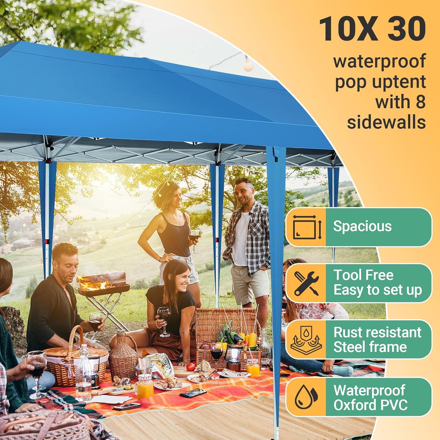 image:imageCOBIZI 10x10 Pop Up Canopy Tent with Removable Sidewalls Waterproof Portable Easy Up Canopy with Carry Bag Instant Outdoor Shelter Tents for Parties Events Backyard Gatherings Weddings KhakiBlue