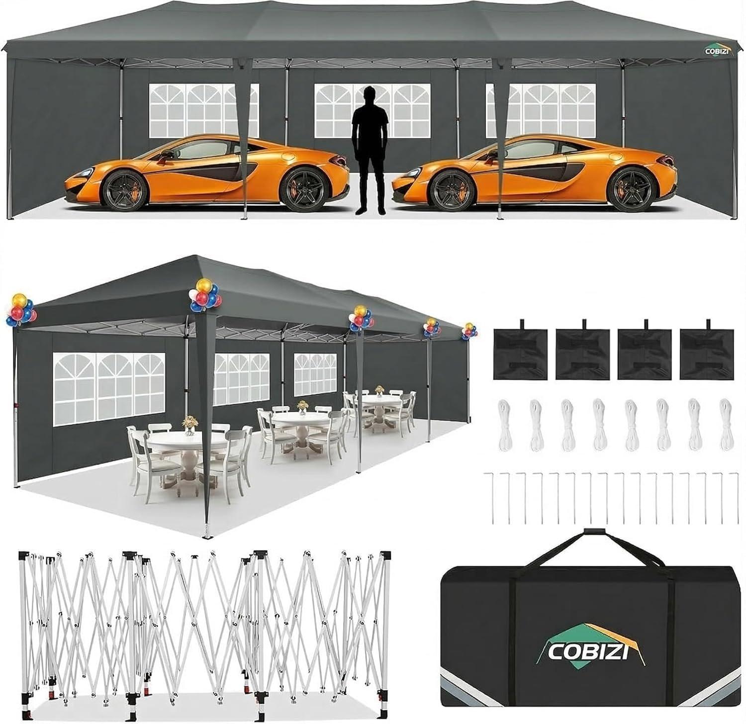 image:imageCOBIZI 10x10 Pop Up Canopy Tent with Removable Sidewalls Waterproof Portable Easy Up Canopy with Carry Bag Instant Outdoor Shelter Tents for Parties Events Backyard Gatherings Weddings KhakiGray