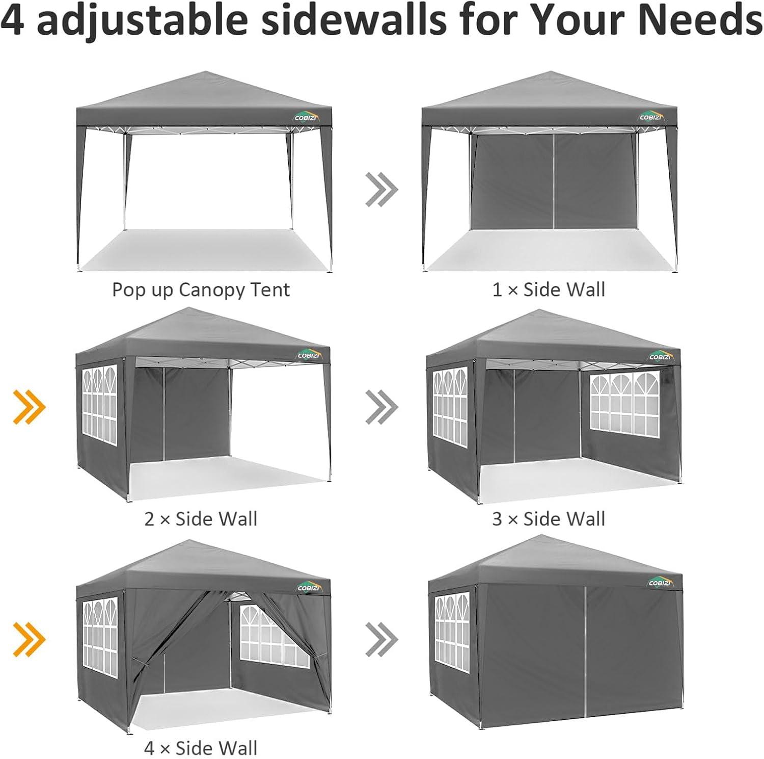 image:imageCOBIZI 10x10 Pop Up Canopy Tent with Removable Sidewalls Waterproof Portable Easy Up Canopy with Carry Bag Instant Outdoor Shelter Tents for Parties Events Backyard Gatherings Weddings KhakiGray