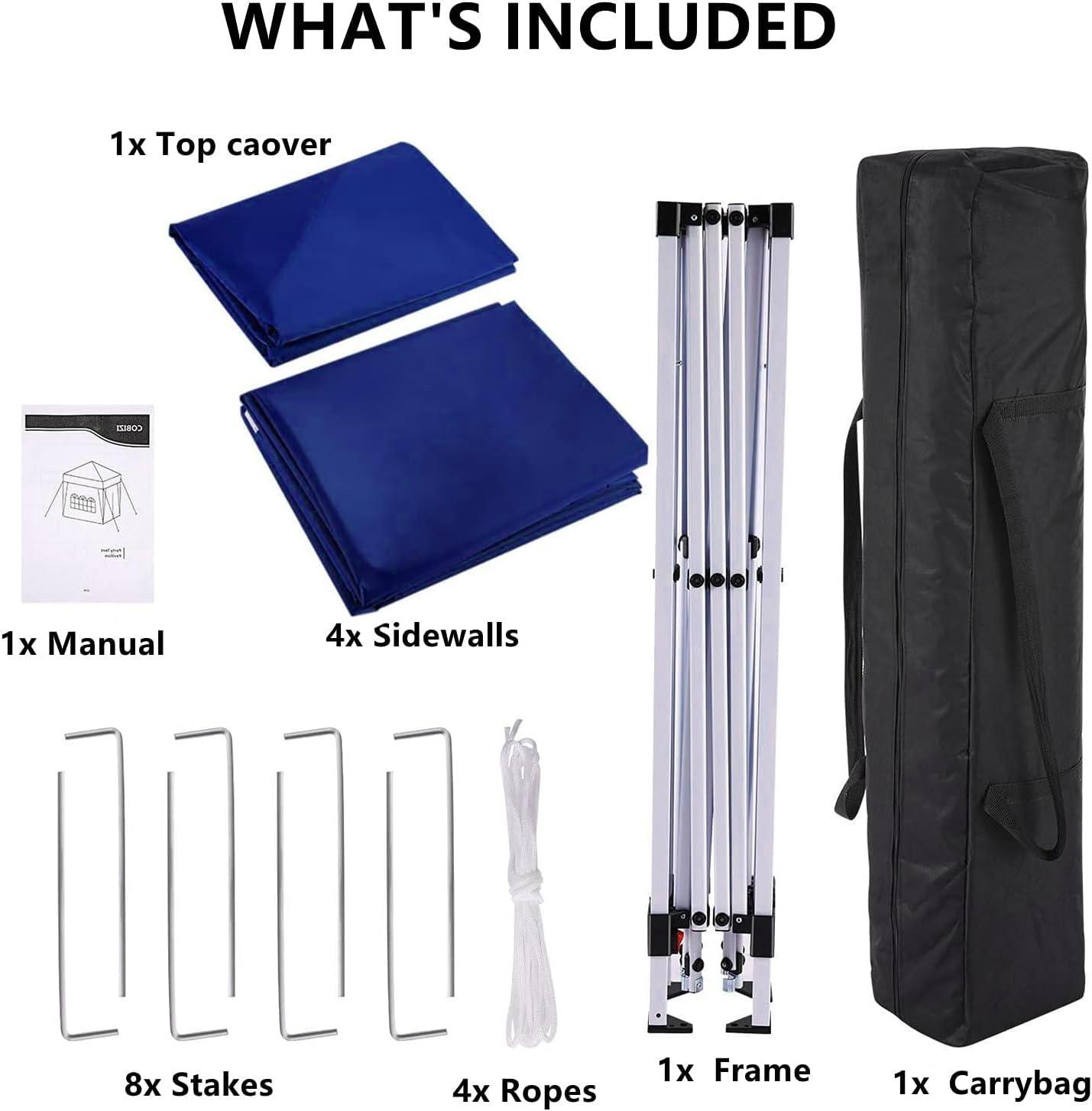 image:imageCOBIZI 10x10 Pop Up Canopy Tent with Removable Sidewalls Waterproof Portable Easy Up Canopy with Carry Bag Instant Outdoor Shelter Tents for Parties Events Backyard Gatherings Weddings KhakiNavy Blue