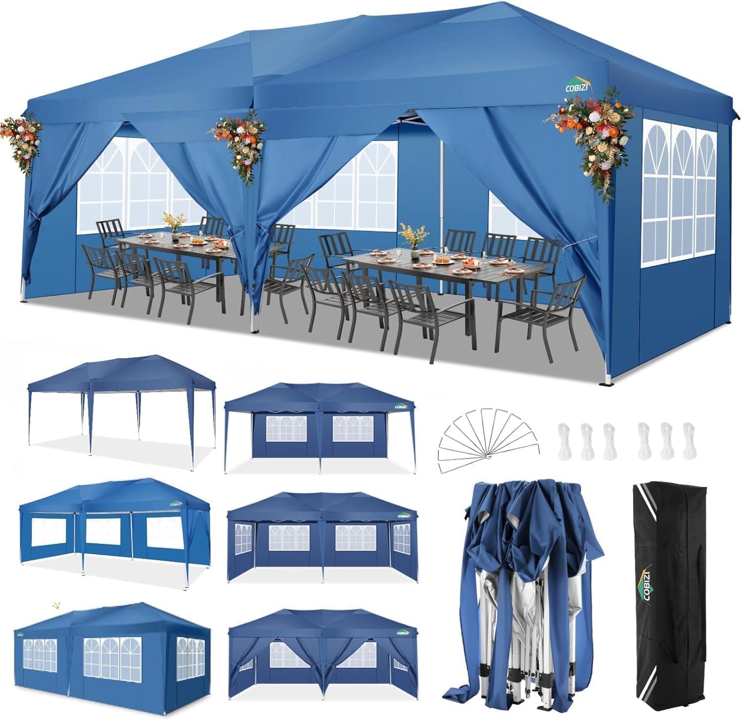 image:imageCOBIZI 10x10 Pop Up Canopy Tent with Removable Sidewalls Waterproof Portable Easy Up Canopy with Carry Bag Instant Outdoor Shelter Tents for Parties Events Backyard Gatherings Weddings KhakiBlue