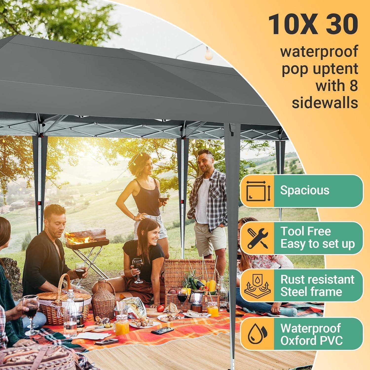 image:imageCOBIZI 10x10 Pop Up Canopy Tent with Removable Sidewalls Waterproof Portable Easy Up Canopy with Carry Bag Instant Outdoor Shelter Tents for Parties Events Backyard Gatherings Weddings KhakiGray