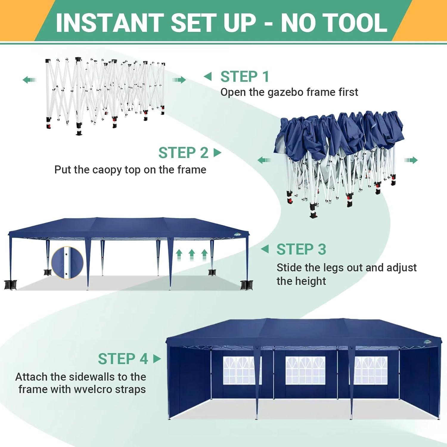 image:imageCOBIZI 10x10 Pop Up Canopy Tent with Removable Sidewalls Waterproof Portable Easy Up Canopy with Carry Bag Instant Outdoor Shelter Tents for Parties Events Backyard Gatherings Weddings KhakiNavy Blue