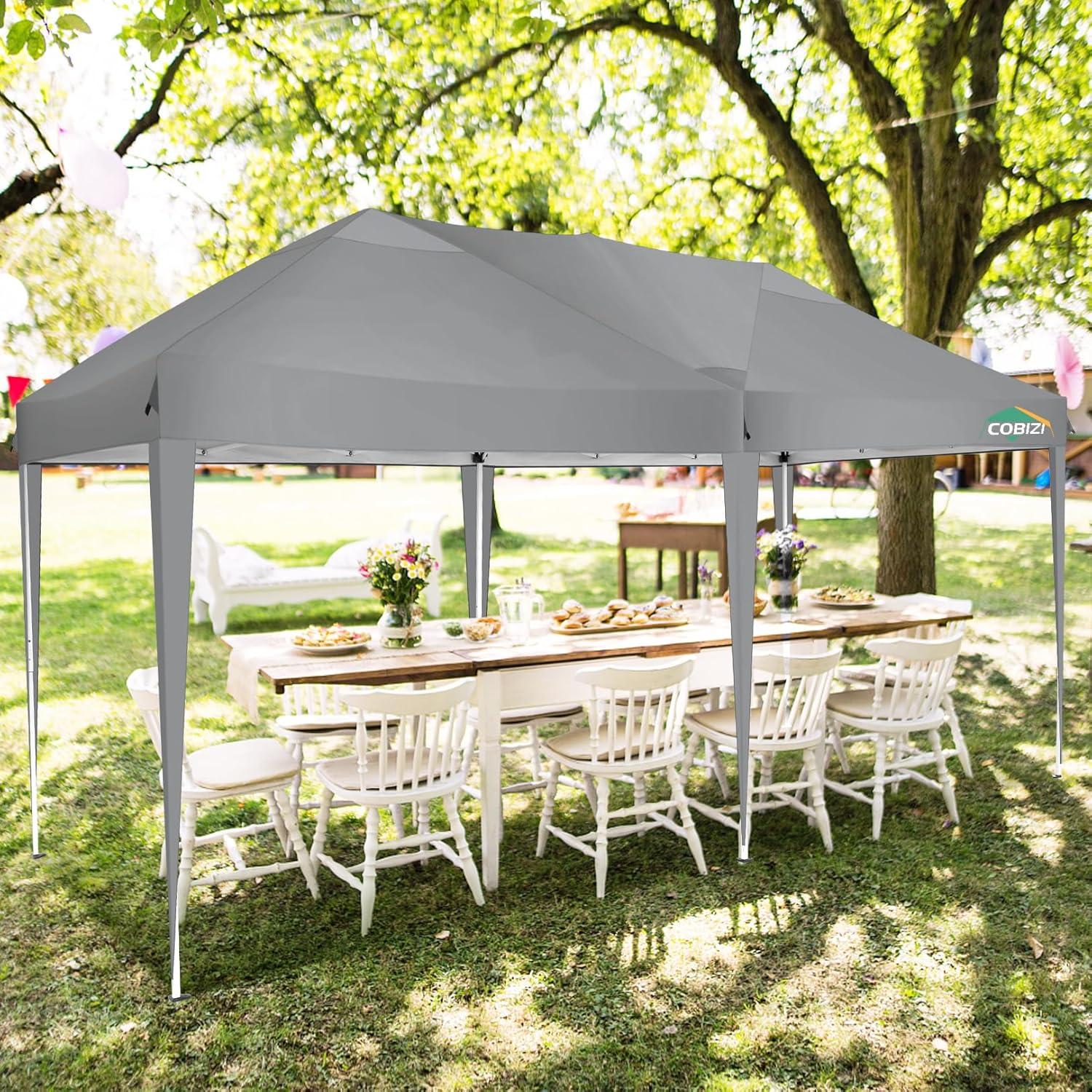 image:imageCOBIZI 10x10 Pop Up Canopy Tent with Removable Sidewalls Waterproof Portable Easy Up Canopy with Carry Bag Instant Outdoor Shelter Tents for Parties Events Backyard Gatherings Weddings KhakiGray