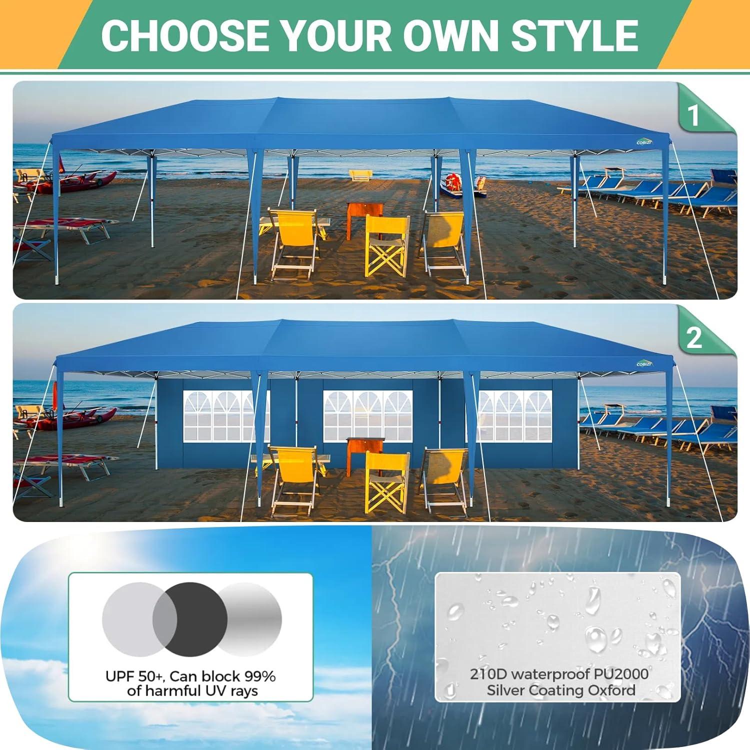 image:imageCOBIZI 10x10 Pop Up Canopy Tent with Removable Sidewalls Waterproof Portable Easy Up Canopy with Carry Bag Instant Outdoor Shelter Tents for Parties Events Backyard Gatherings Weddings KhakiBlue