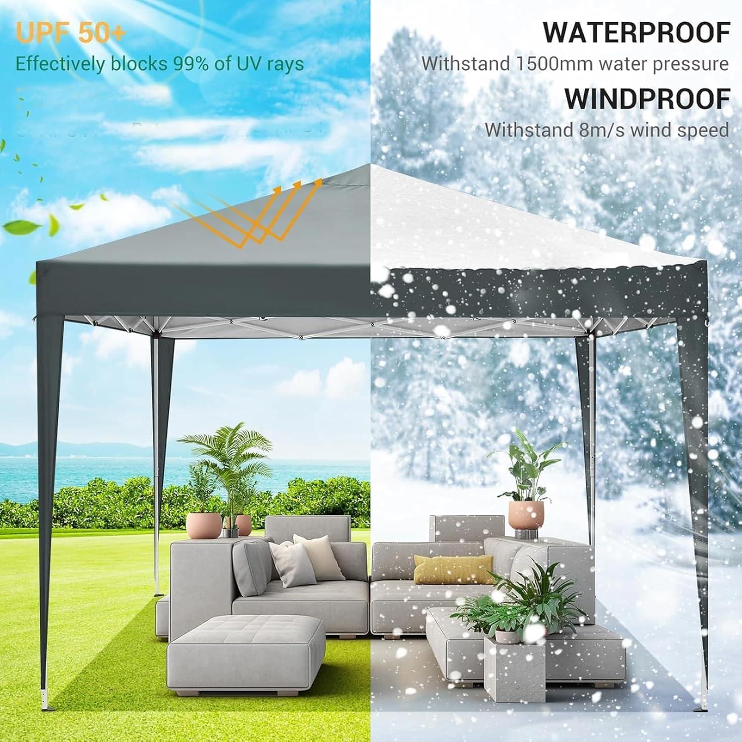 image:imageCOBIZI 10x10 Pop Up Canopy Tent with Removable Sidewalls Waterproof Portable Easy Up Canopy with Carry Bag Instant Outdoor Shelter Tents for Parties Events Backyard Gatherings Weddings KhakiGray