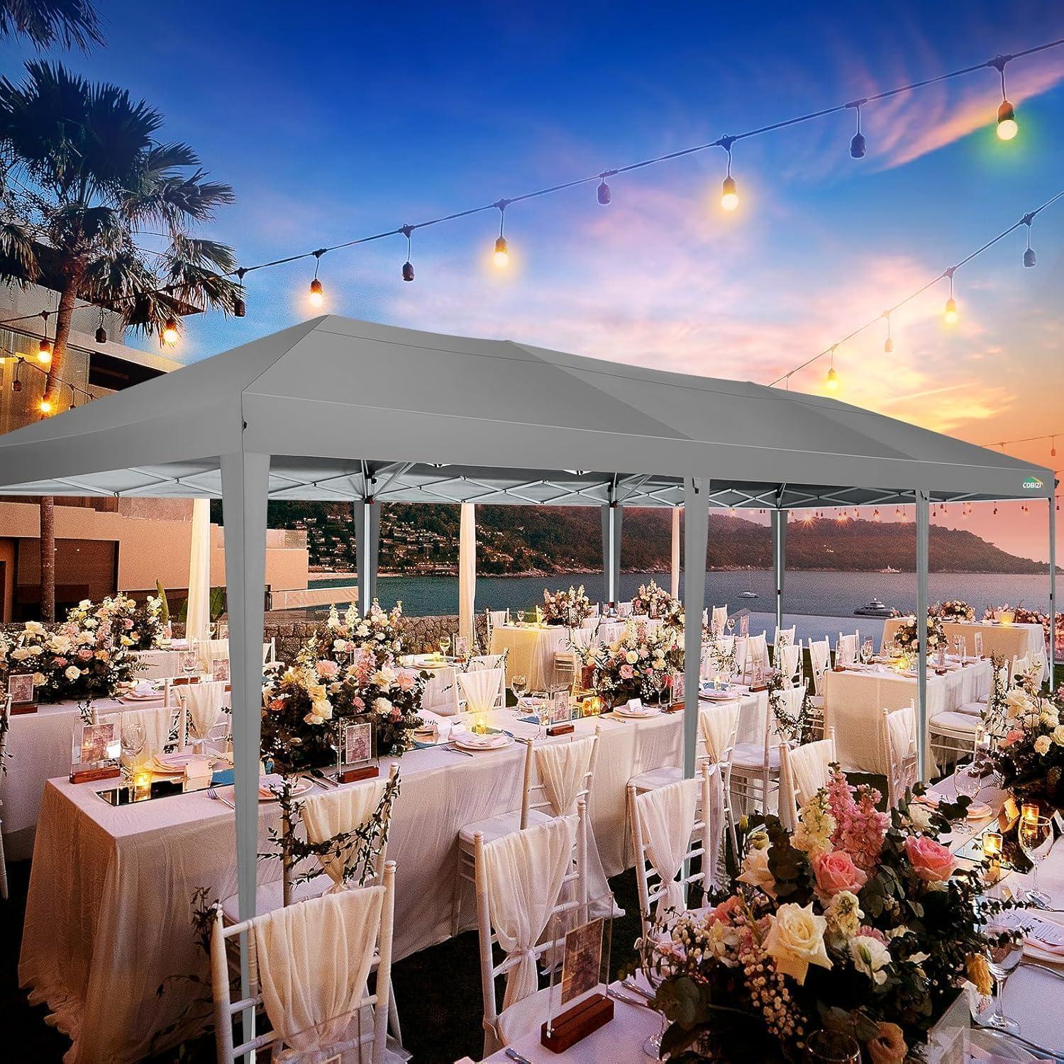 image:imageCOBIZI 10x10 Pop Up Canopy Tent with Removable Sidewalls Waterproof Portable Easy Up Canopy with Carry Bag Instant Outdoor Shelter Tents for Parties Events Backyard Gatherings Weddings KhakiGray