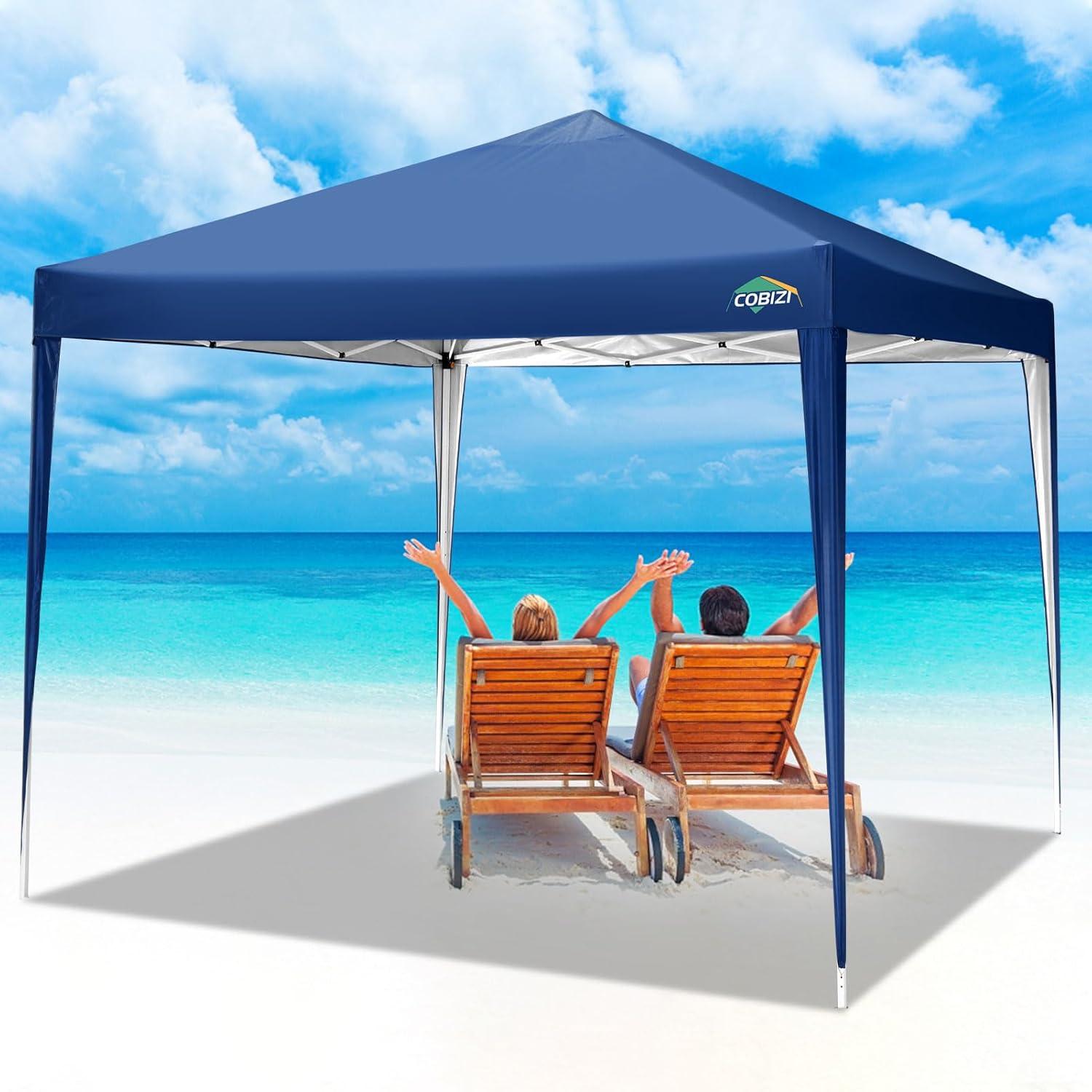 image:imageCOBIZI 10x10 Pop Up Canopy Tent with Removable Sidewalls Waterproof Portable Easy Up Canopy with Carry Bag Instant Outdoor Shelter Tents for Parties Events Backyard Gatherings Weddings KhakiNavy Blue