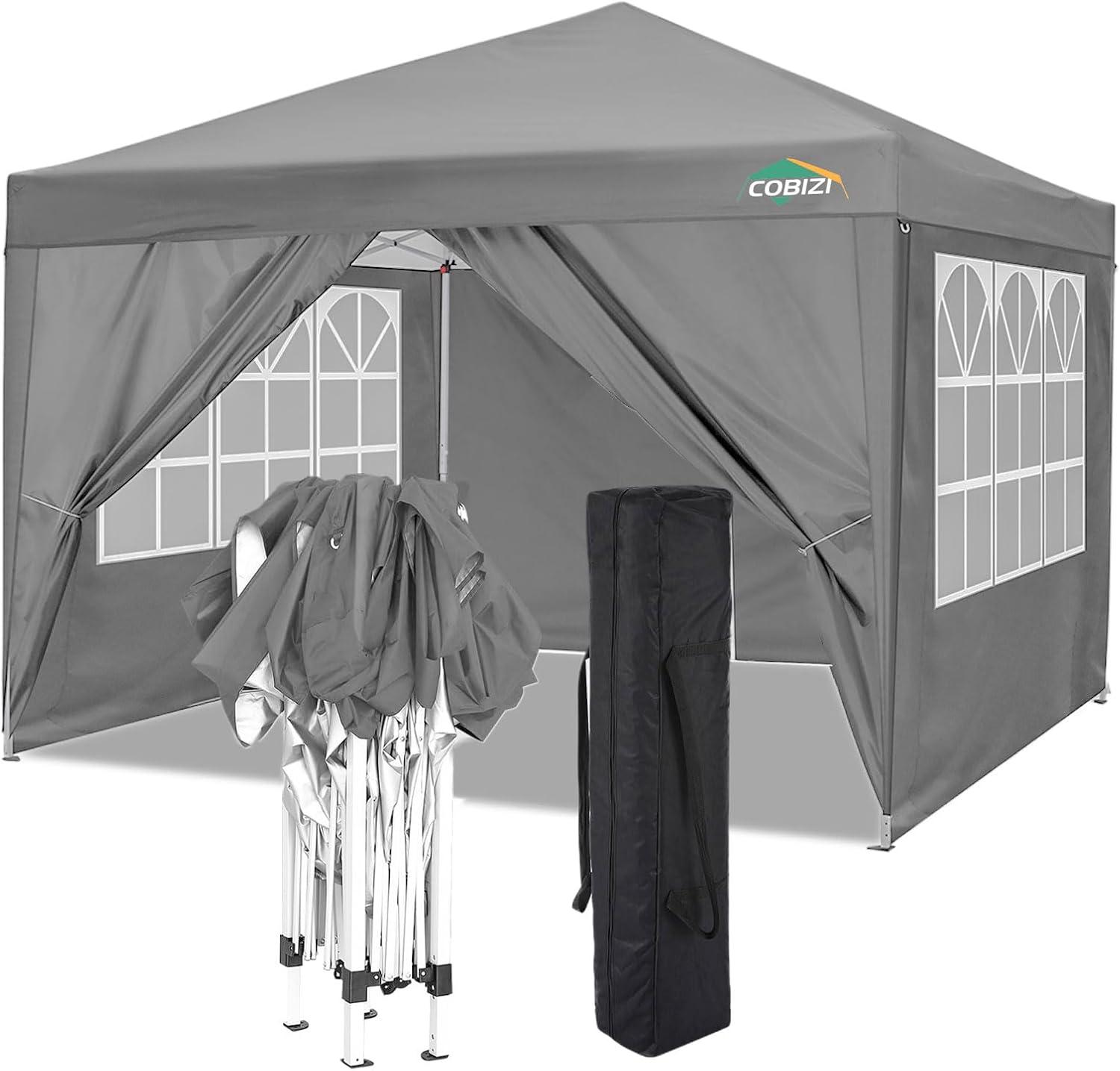 image:imageCOBIZI 10x10 Pop Up Canopy Tent with Removable Sidewalls Waterproof Portable Easy Up Canopy with Carry Bag Instant Outdoor Shelter Tents for Parties Events Backyard Gatherings Weddings KhakiGray