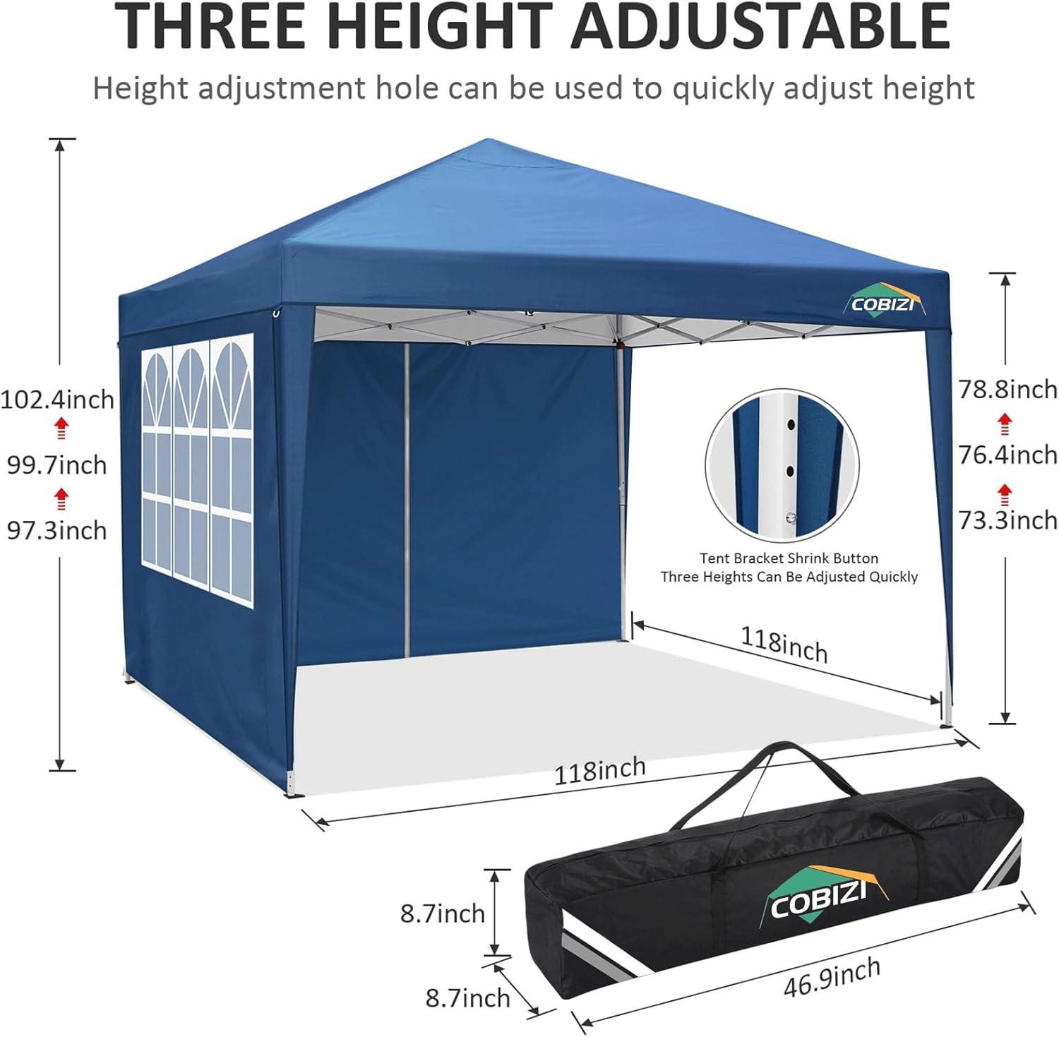 image:imageCOBIZI 10x10 Pop Up Canopy Tent with Removable Sidewalls Waterproof Portable Easy Up Canopy with Carry Bag Instant Outdoor Shelter Tents for Parties Events Backyard Gatherings Weddings KhakiBlue