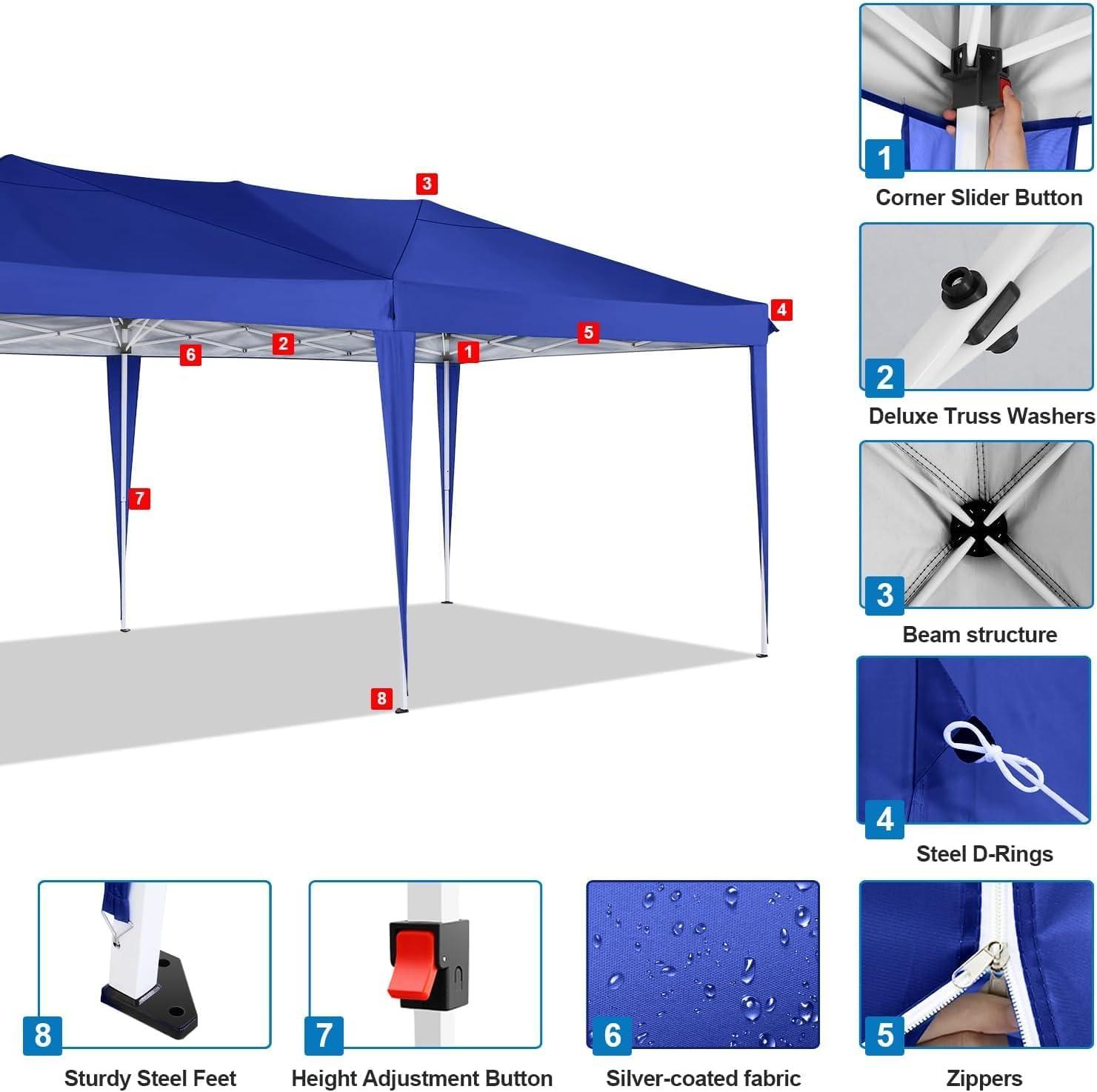image:imageCOBIZI 10x10 Pop Up Canopy Tent with Removable Sidewalls Waterproof Portable Easy Up Canopy with Carry Bag Instant Outdoor Shelter Tents for Parties Events Backyard Gatherings Weddings KhakiNavy Blue