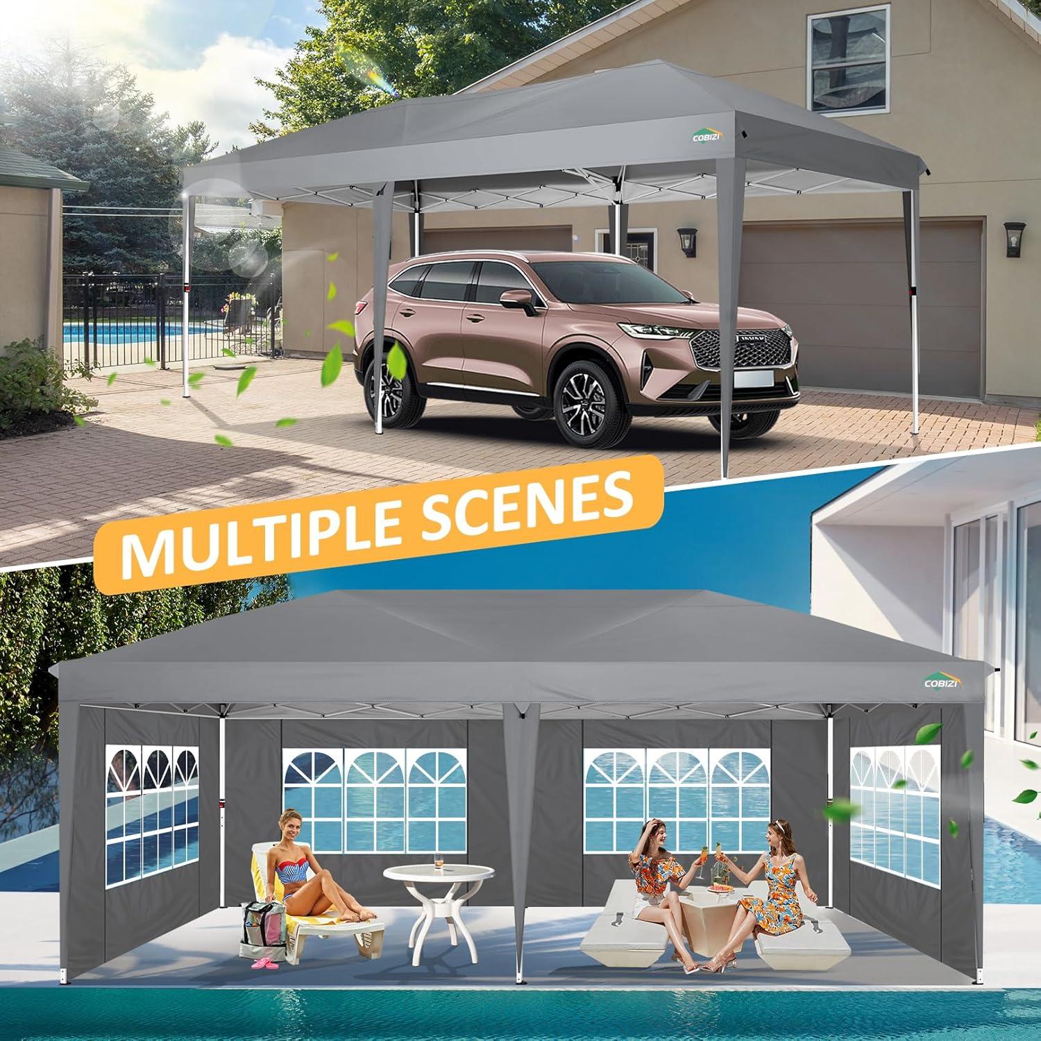 image:imageCOBIZI 10x10 Pop Up Canopy Tent with Removable Sidewalls Waterproof Portable Easy Up Canopy with Carry Bag Instant Outdoor Shelter Tents for Parties Events Backyard Gatherings Weddings KhakiGray