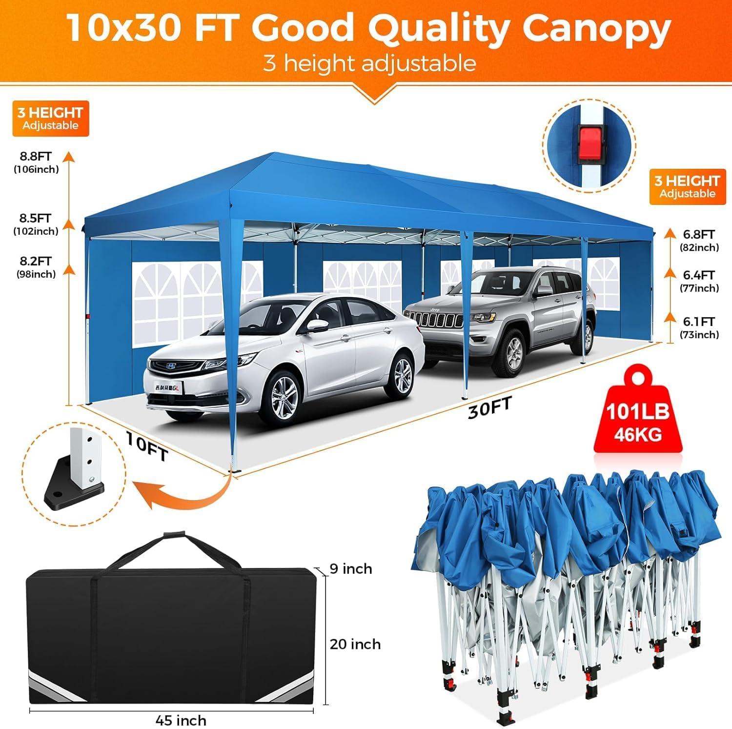 image:imageCOBIZI 10x10 Pop Up Canopy Tent with Removable Sidewalls Waterproof Portable Easy Up Canopy with Carry Bag Instant Outdoor Shelter Tents for Parties Events Backyard Gatherings Weddings KhakiBlue