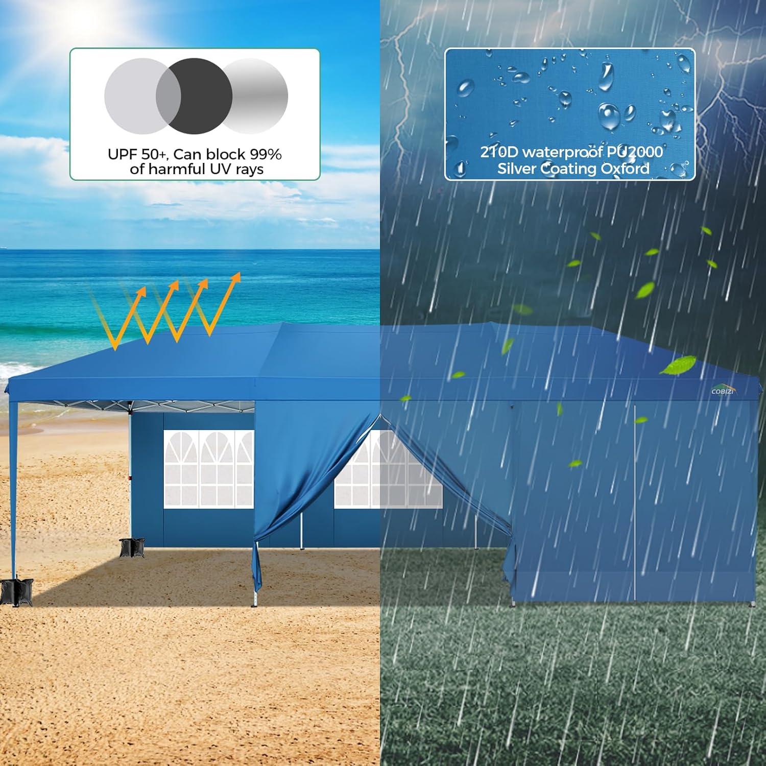 image:imageCOBIZI 10x10 Pop Up Canopy Tent with Removable Sidewalls Waterproof Portable Easy Up Canopy with Carry Bag Instant Outdoor Shelter Tents for Parties Events Backyard Gatherings Weddings KhakiBlue