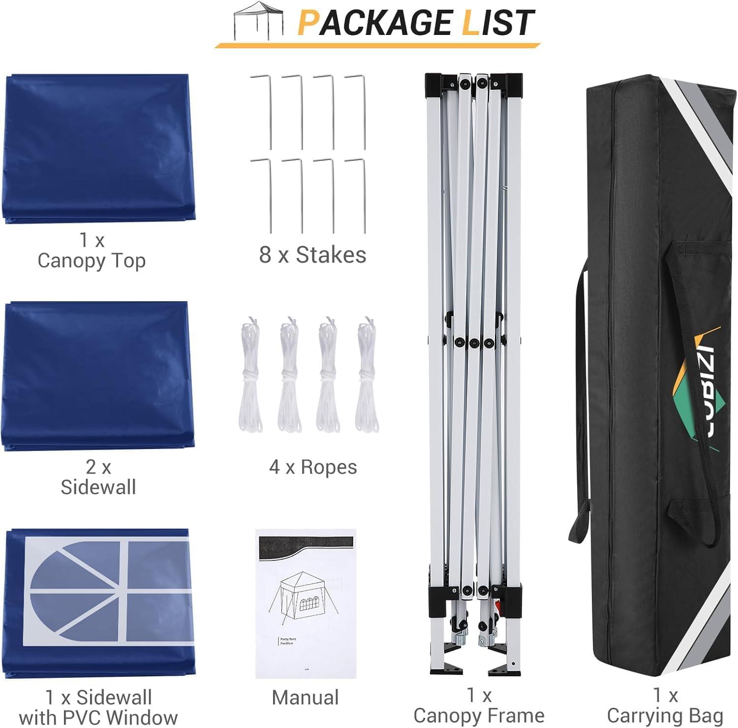 image:imageCOBIZI 10x10 Pop Up Canopy Tent with Removable Sidewalls Waterproof Portable Easy Up Canopy with Carry Bag Instant Outdoor Shelter Tents for Parties Events Backyard Gatherings Weddings KhakiNavy Blue