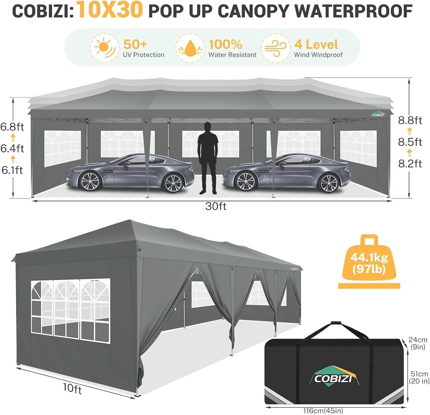 image:imageCOBIZI 10x10 Pop Up Canopy Tent with Removable Sidewalls Waterproof Portable Easy Up Canopy with Carry Bag Instant Outdoor Shelter Tents for Parties Events Backyard Gatherings Weddings KhakiGray