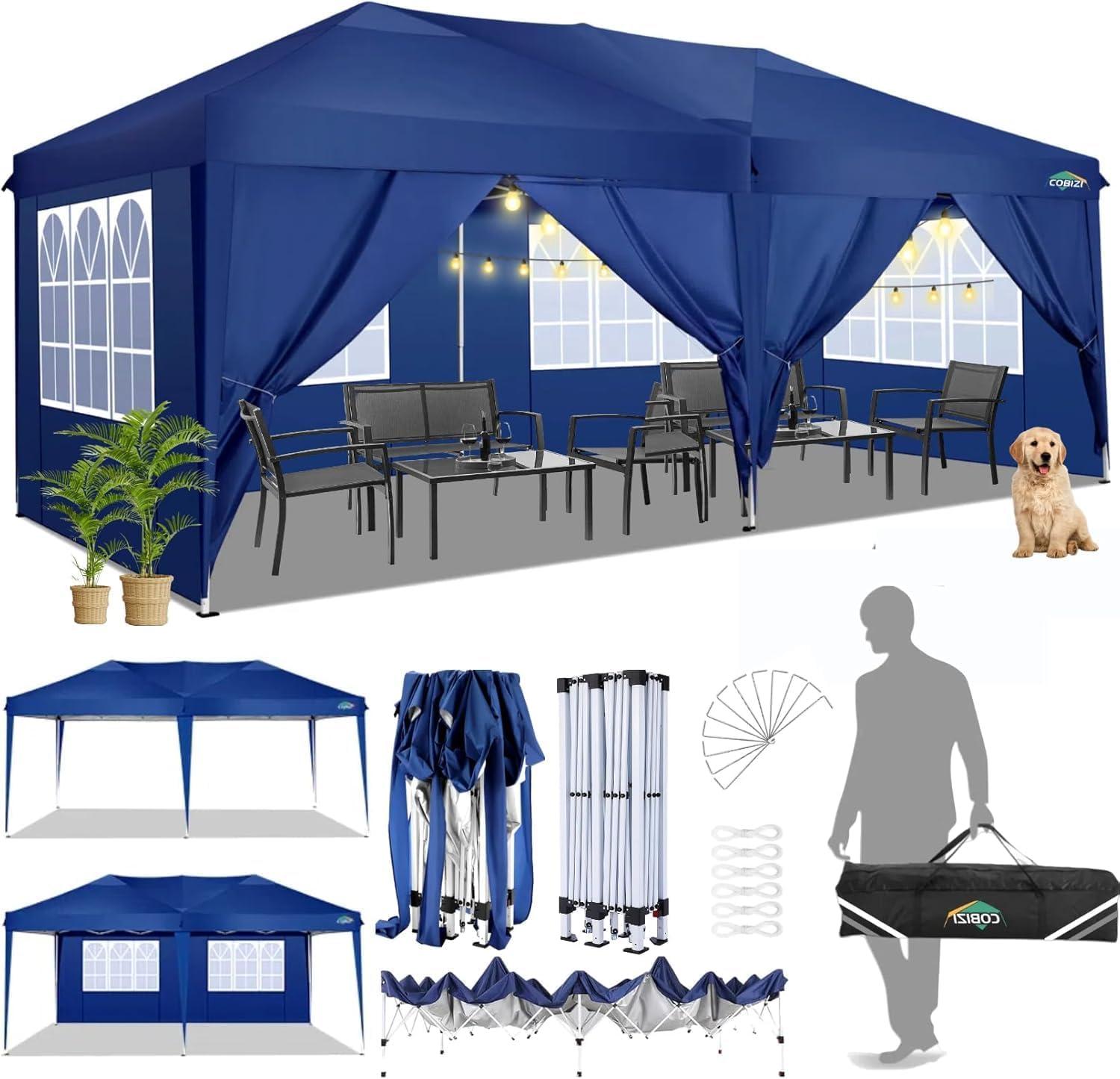 image:imageCOBIZI 10x10 Pop Up Canopy Tent with Removable Sidewalls Waterproof Portable Easy Up Canopy with Carry Bag Instant Outdoor Shelter Tents for Parties Events Backyard Gatherings Weddings KhakiNavy Blue