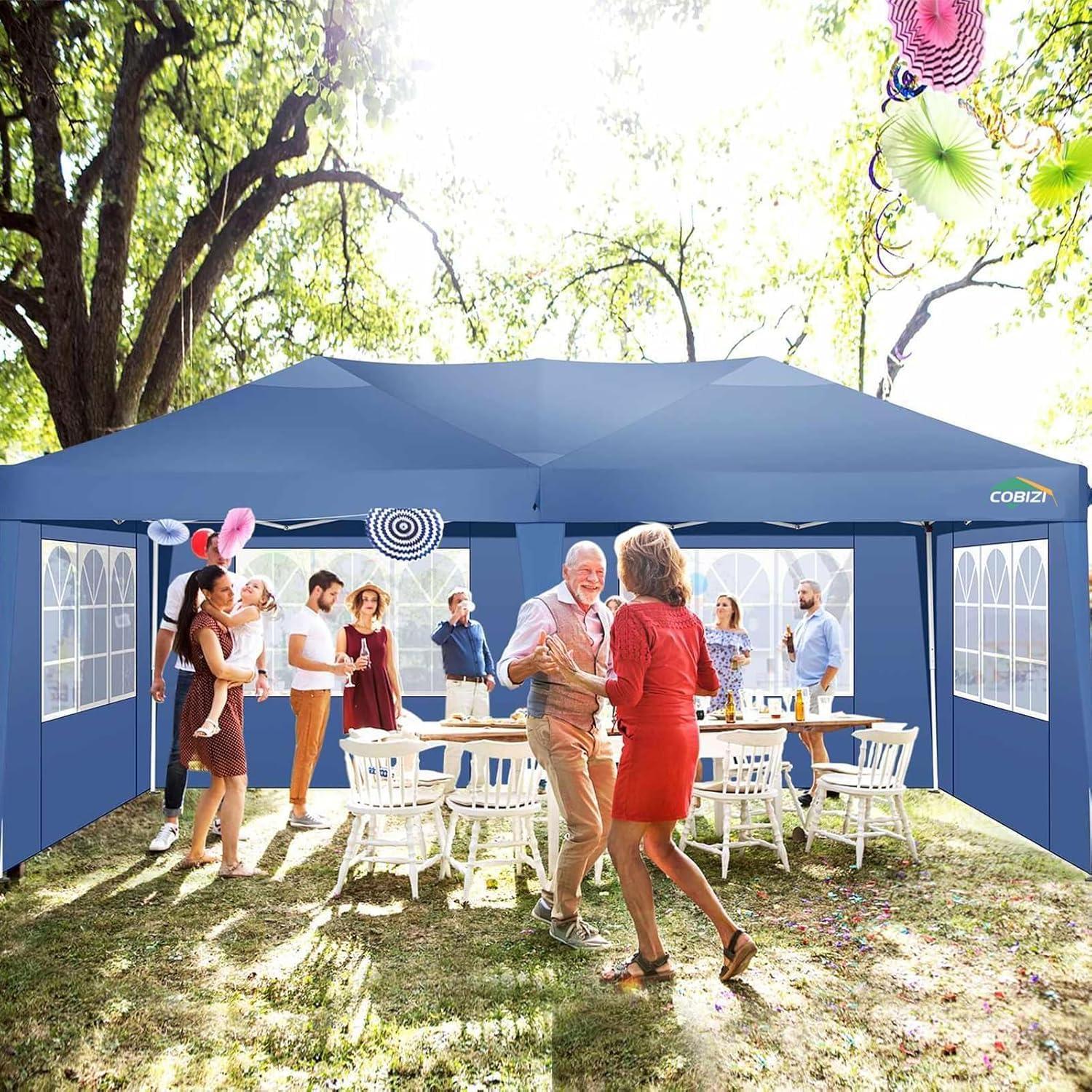 image:imageCOBIZI 10x10 Pop Up Canopy Tent with Removable Sidewalls Waterproof Portable Easy Up Canopy with Carry Bag Instant Outdoor Shelter Tents for Parties Events Backyard Gatherings Weddings KhakiBlue