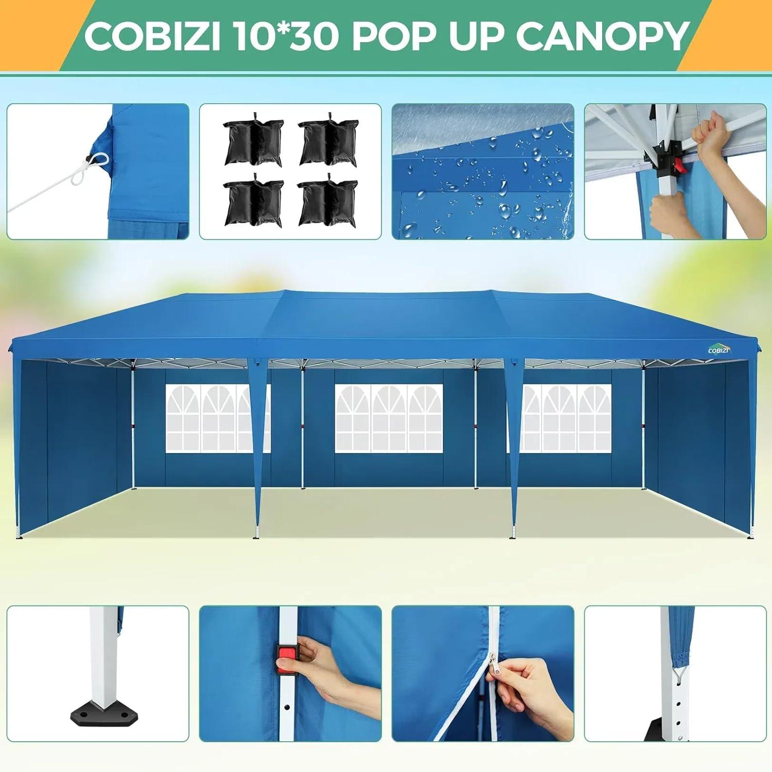 image:imageCOBIZI 10x10 Pop Up Canopy Tent with Removable Sidewalls Waterproof Portable Easy Up Canopy with Carry Bag Instant Outdoor Shelter Tents for Parties Events Backyard Gatherings Weddings KhakiBlue