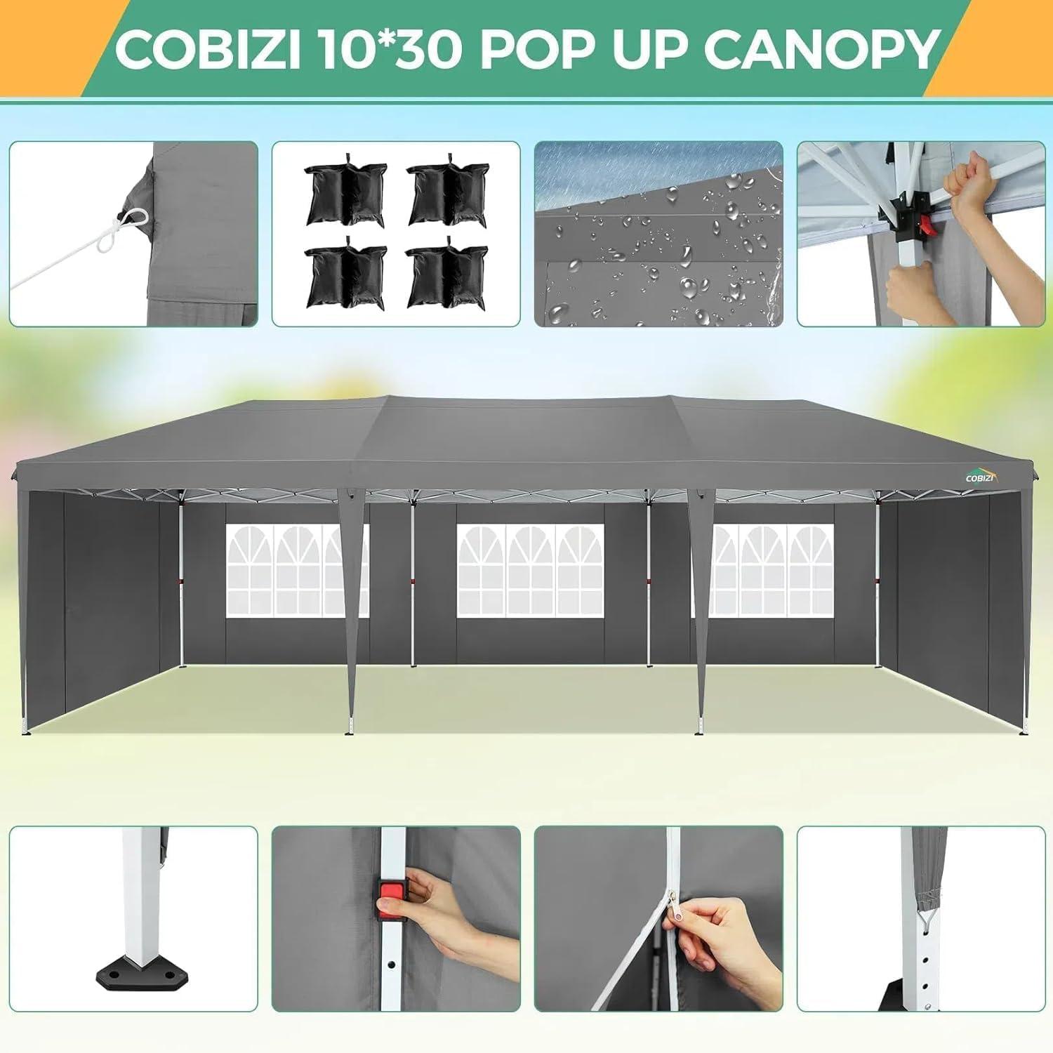 image:imageCOBIZI 10x10 Pop Up Canopy Tent with Removable Sidewalls Waterproof Portable Easy Up Canopy with Carry Bag Instant Outdoor Shelter Tents for Parties Events Backyard Gatherings Weddings KhakiGray