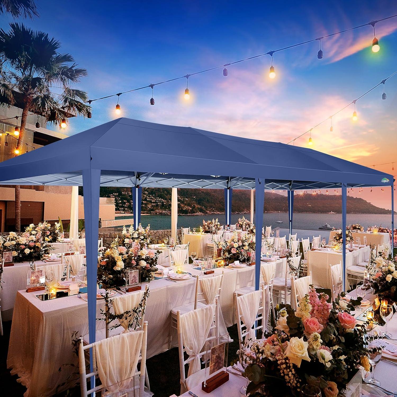 image:imageCOBIZI 10x10 Pop Up Canopy Tent with Removable Sidewalls Waterproof Portable Easy Up Canopy with Carry Bag Instant Outdoor Shelter Tents for Parties Events Backyard Gatherings Weddings KhakiNavy Blue