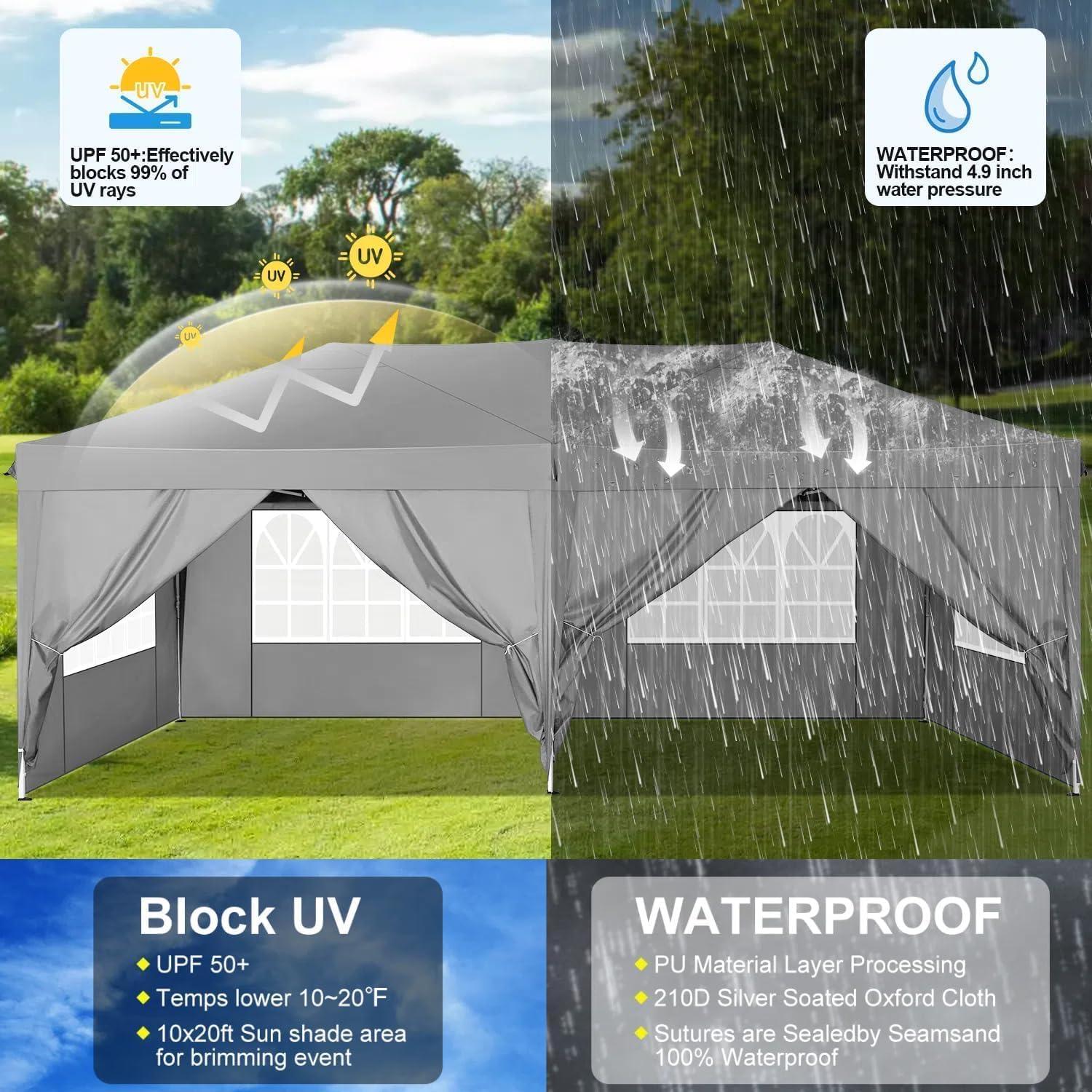 image:imageCOBIZI 10x10 Pop Up Canopy Tent with Removable Sidewalls Waterproof Portable Easy Up Canopy with Carry Bag Instant Outdoor Shelter Tents for Parties Events Backyard Gatherings Weddings KhakiGray