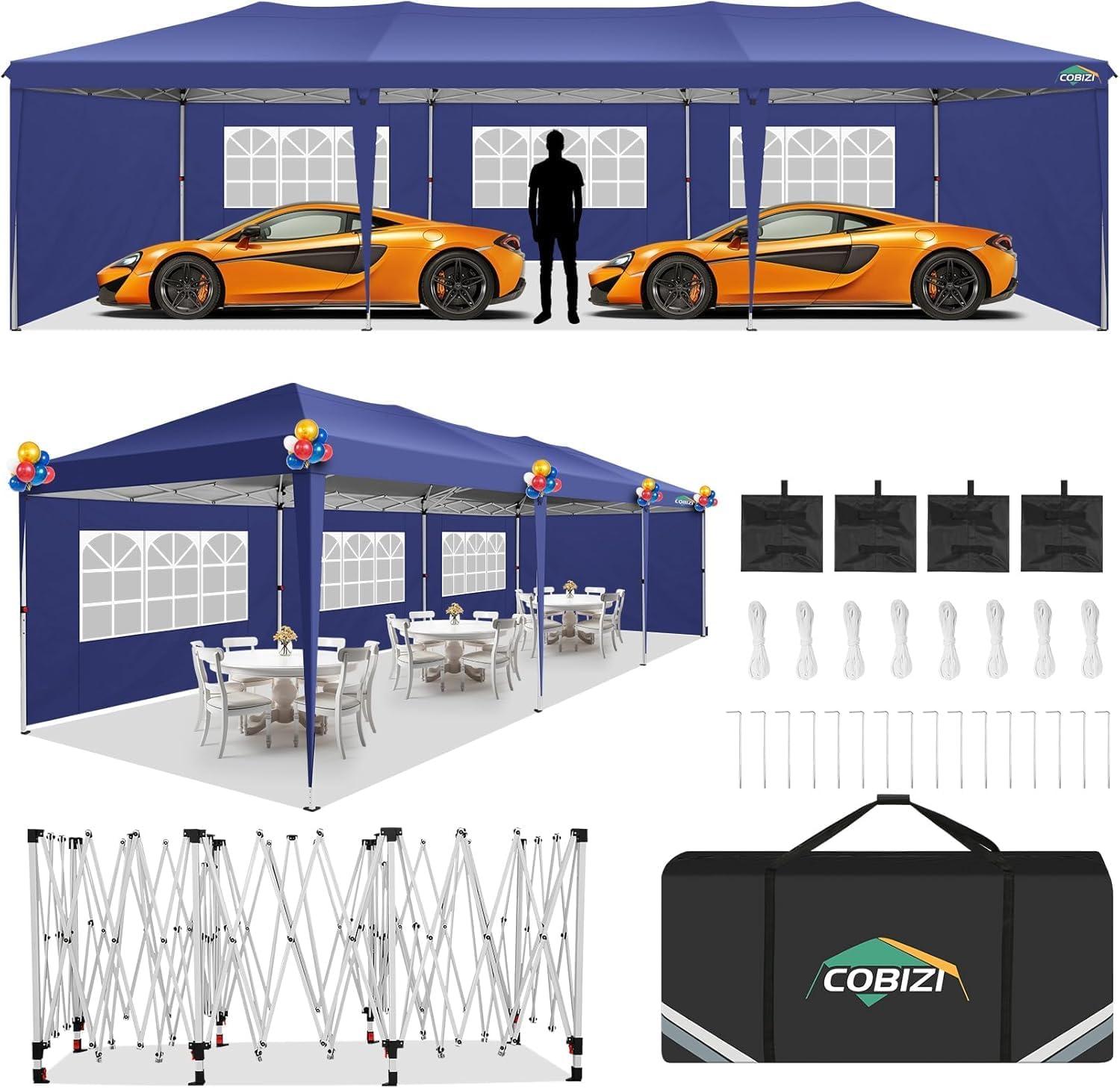 image:imageCOBIZI 10x10 Pop Up Canopy Tent with Removable Sidewalls Waterproof Portable Easy Up Canopy with Carry Bag Instant Outdoor Shelter Tents for Parties Events Backyard Gatherings Weddings KhakiNavy Blue