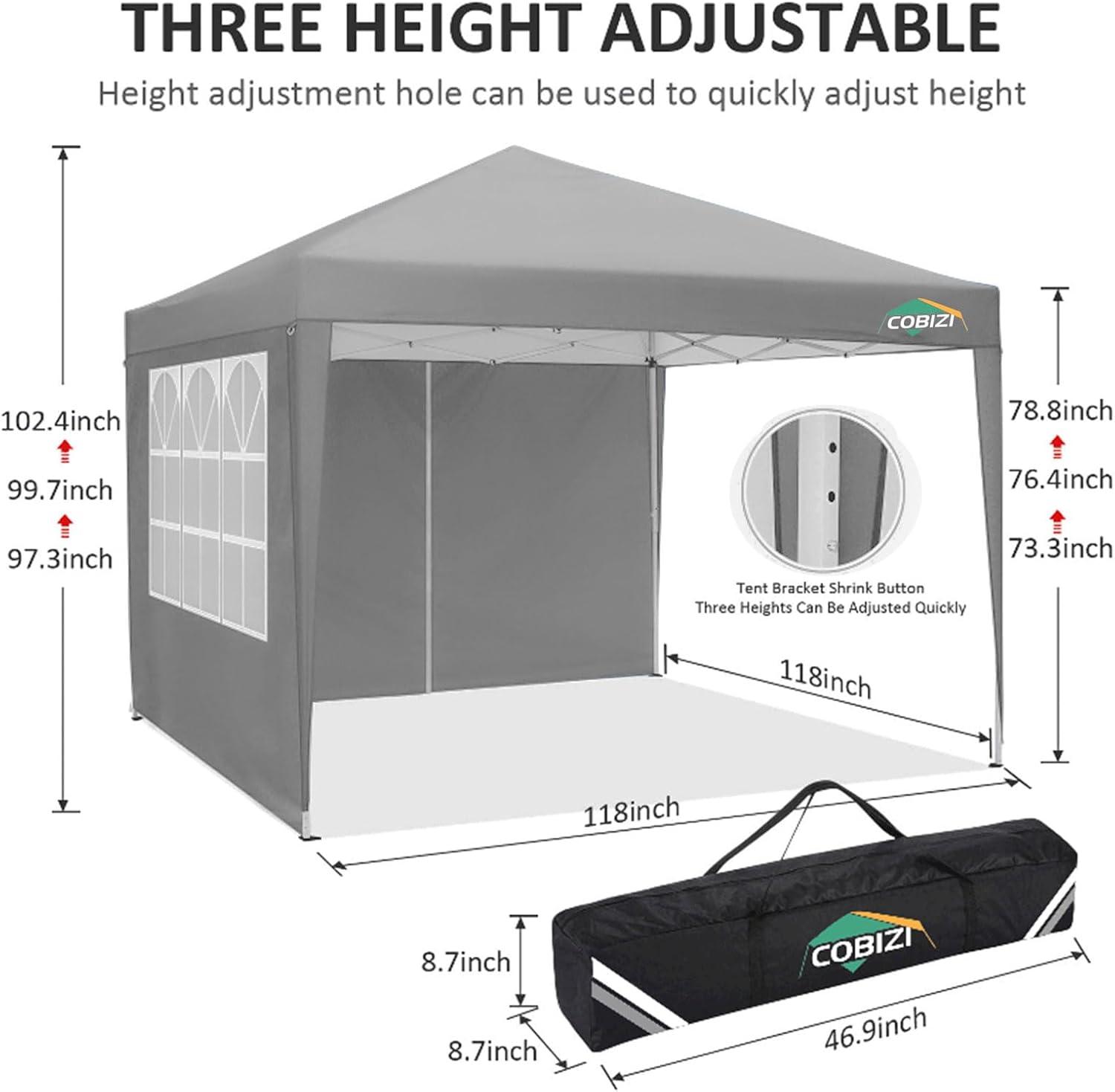 image:imageCOBIZI 10x10 Pop Up Canopy Tent with Removable Sidewalls Waterproof Portable Easy Up Canopy with Carry Bag Instant Outdoor Shelter Tents for Parties Events Backyard Gatherings Weddings KhakiGray