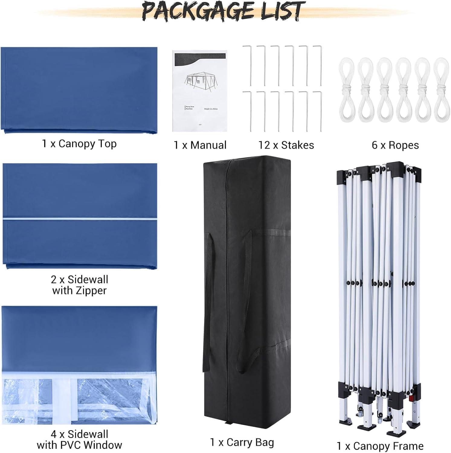 image:imageCOBIZI 10x10 Pop Up Canopy Tent with Removable Sidewalls Waterproof Portable Easy Up Canopy with Carry Bag Instant Outdoor Shelter Tents for Parties Events Backyard Gatherings Weddings KhakiBlue
