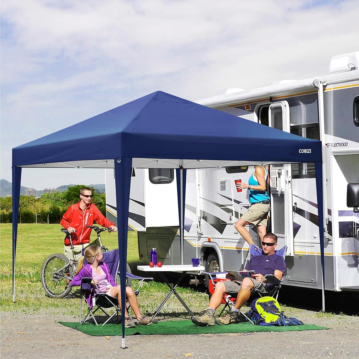 image:imageCOBIZI 10x10 Pop Up Canopy Tent with Removable Sidewalls Waterproof Portable Easy Up Canopy with Carry Bag Instant Outdoor Shelter Tents for Parties Events Backyard Gatherings Weddings KhakiNavy Blue