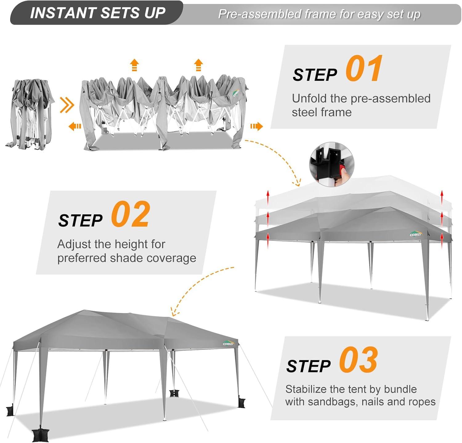 image:imageCOBIZI 10x10 Pop Up Canopy Tent with Removable Sidewalls Waterproof Portable Easy Up Canopy with Carry Bag Instant Outdoor Shelter Tents for Parties Events Backyard Gatherings Weddings KhakiGray